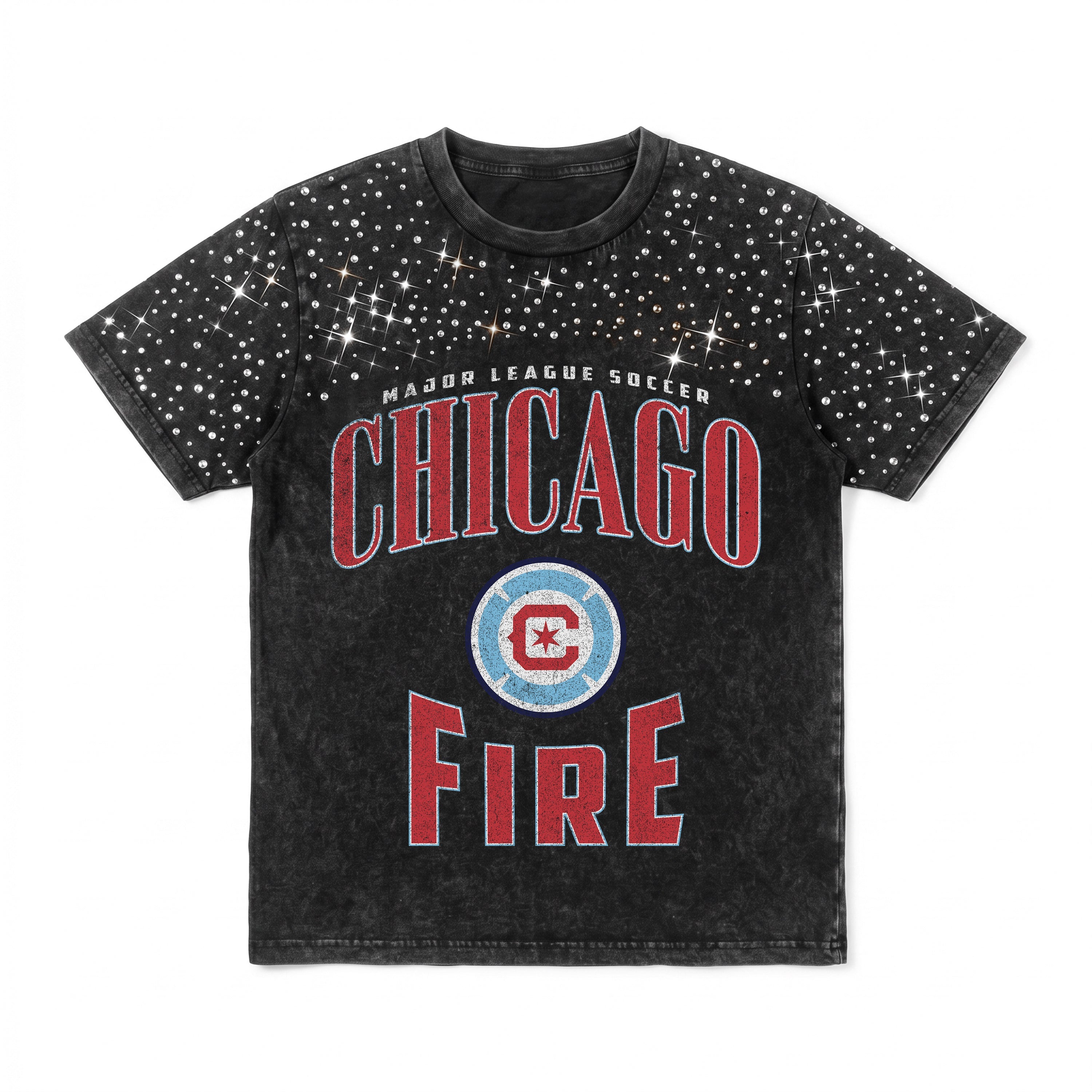 CHICAGO FIRE FC IN THE ZONE VINTAGE WASH RHINESTONE TEE