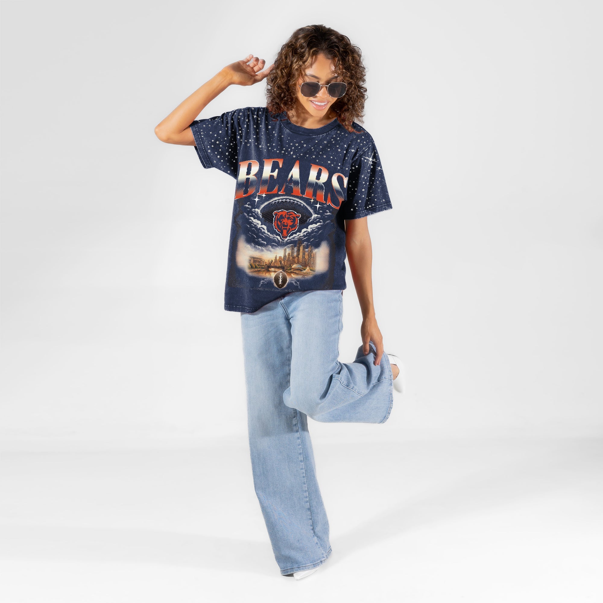 CHICAGO BEARS SKY'S THE LIMIT VINTAGE WASH RHINESTONE TEE