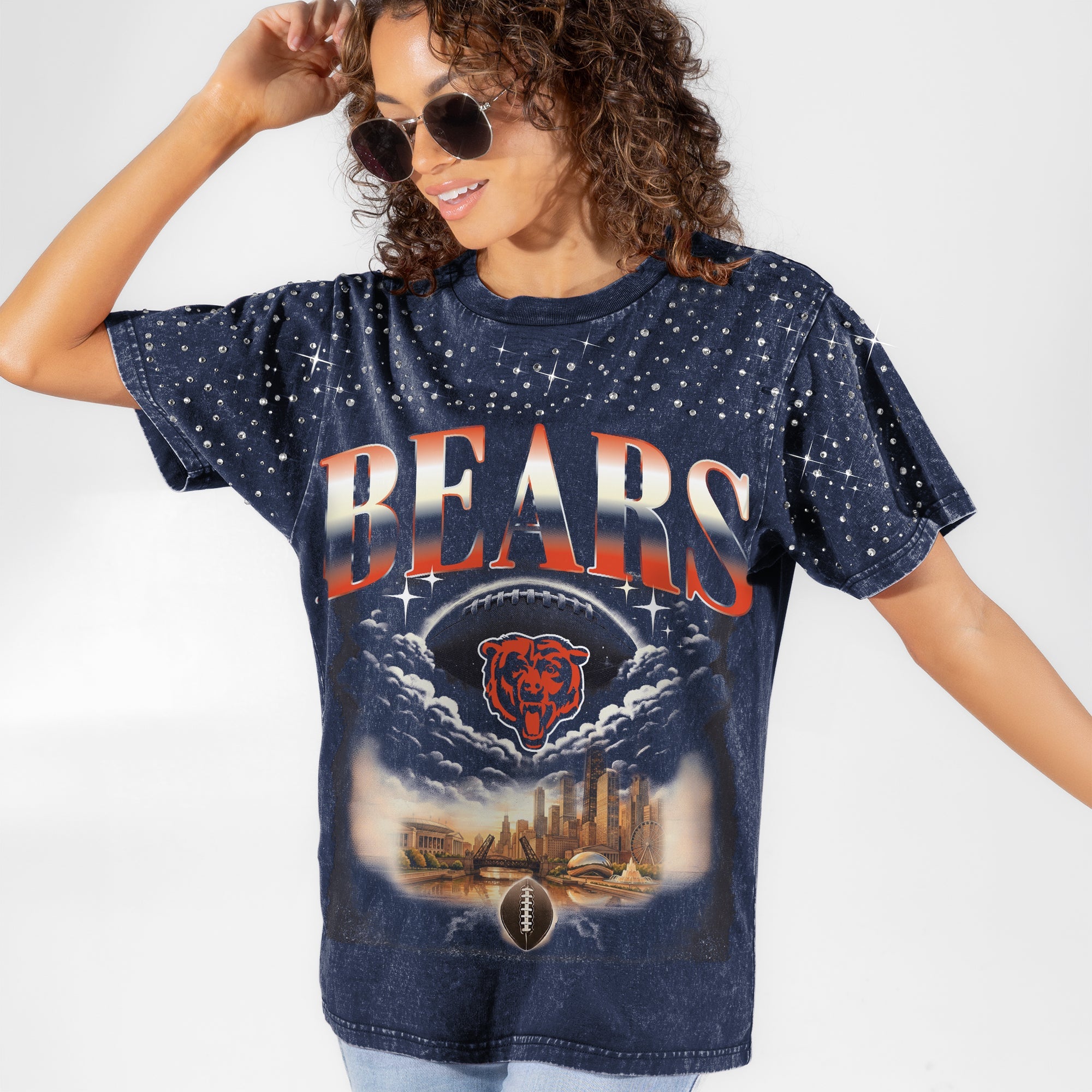 CHICAGO BEARS SKY'S THE LIMIT VINTAGE WASH RHINESTONE TEE