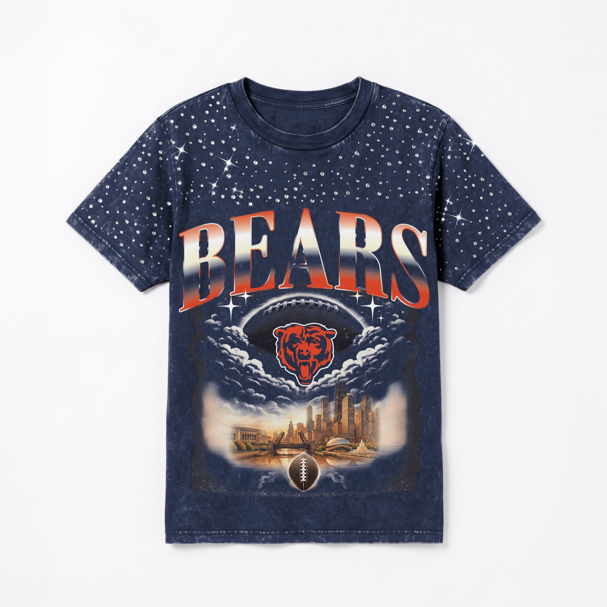 CHICAGO BEARS SKY'S THE LIMIT VINTAGE WASH RHINESTONE TEE