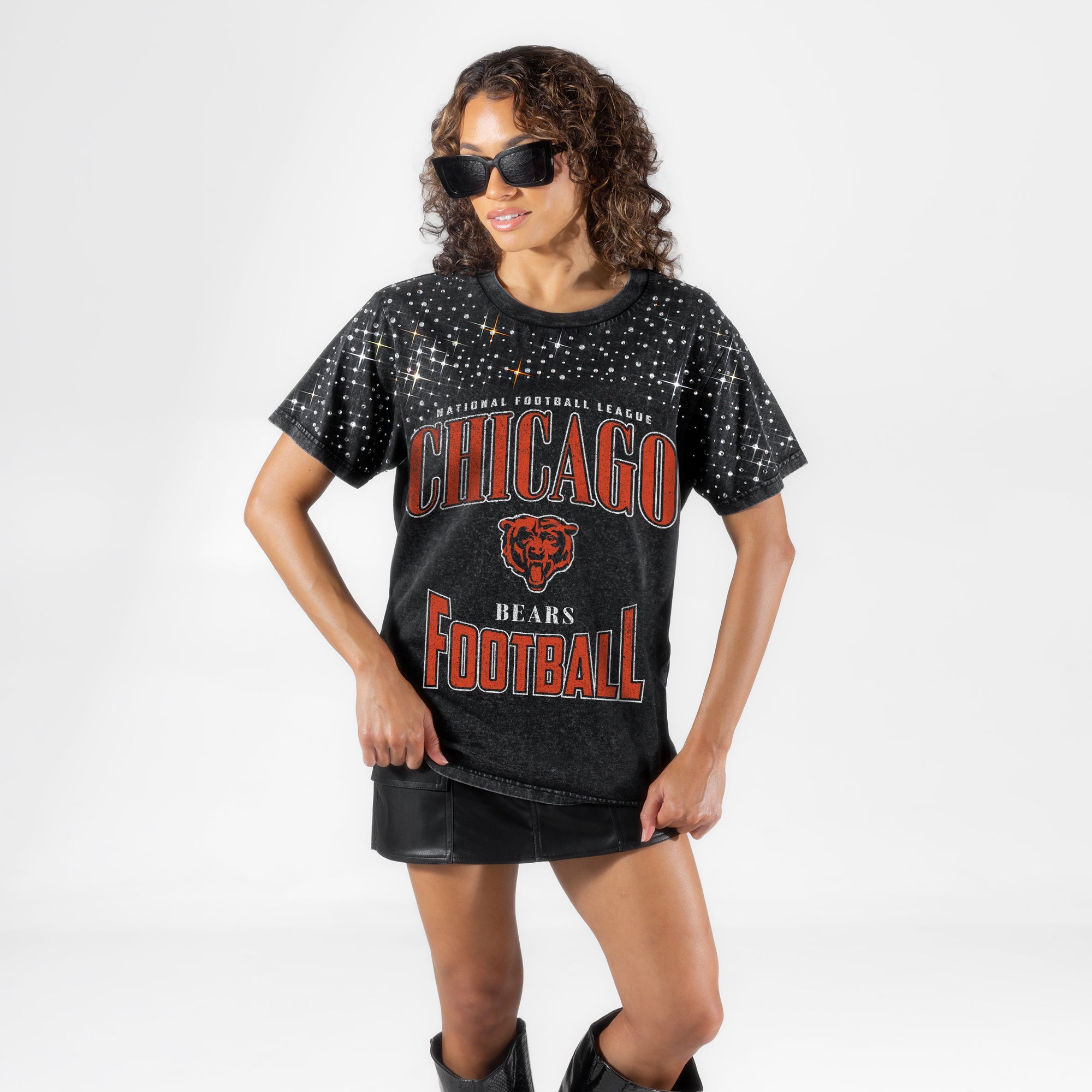 CHICAGO BEARS IN THE ZONE VINTAGE WASH RHINESTONE TEE