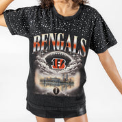 CINCINNATI BENGALS SKY'S THE LIMIT VINTAGE WASH RHINESTONE TEE