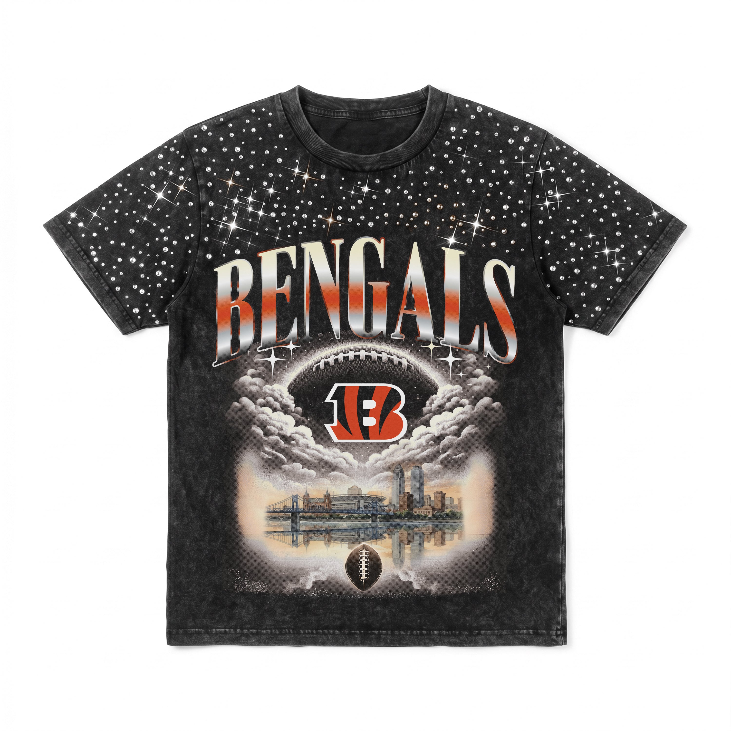 CINCINNATI BENGALS SKY'S THE LIMIT VINTAGE WASH RHINESTONE TEE