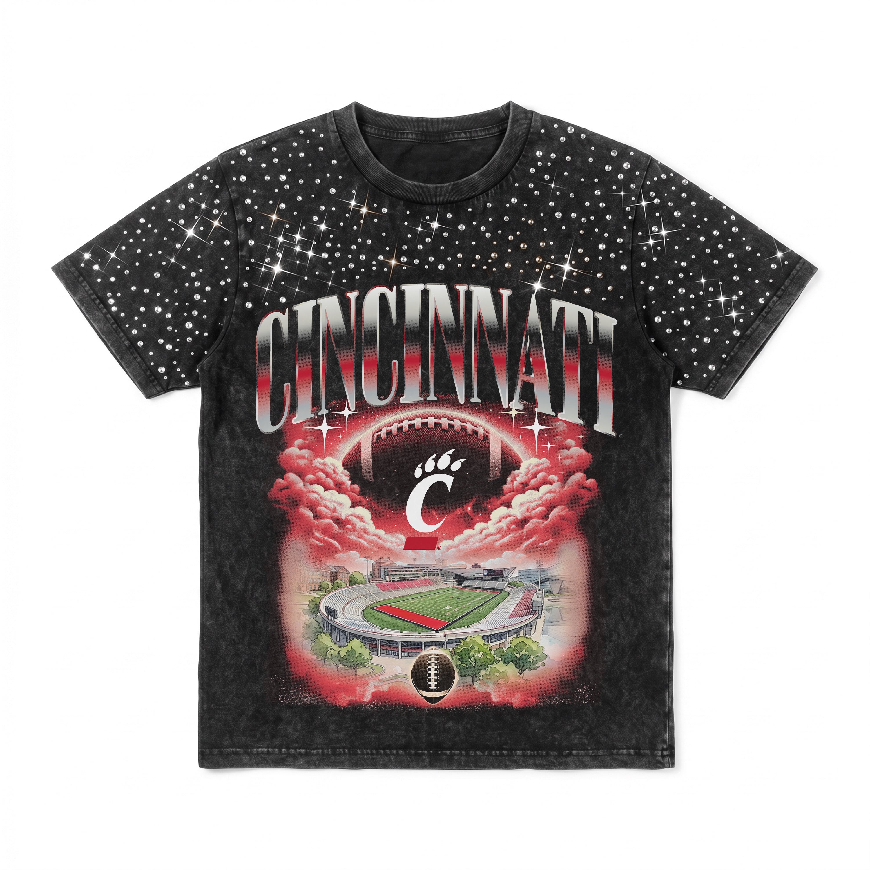 CINCINNATI BEARCATS SKY'S THE LIMIT VINTAGE WASH RHINESTONE TEE