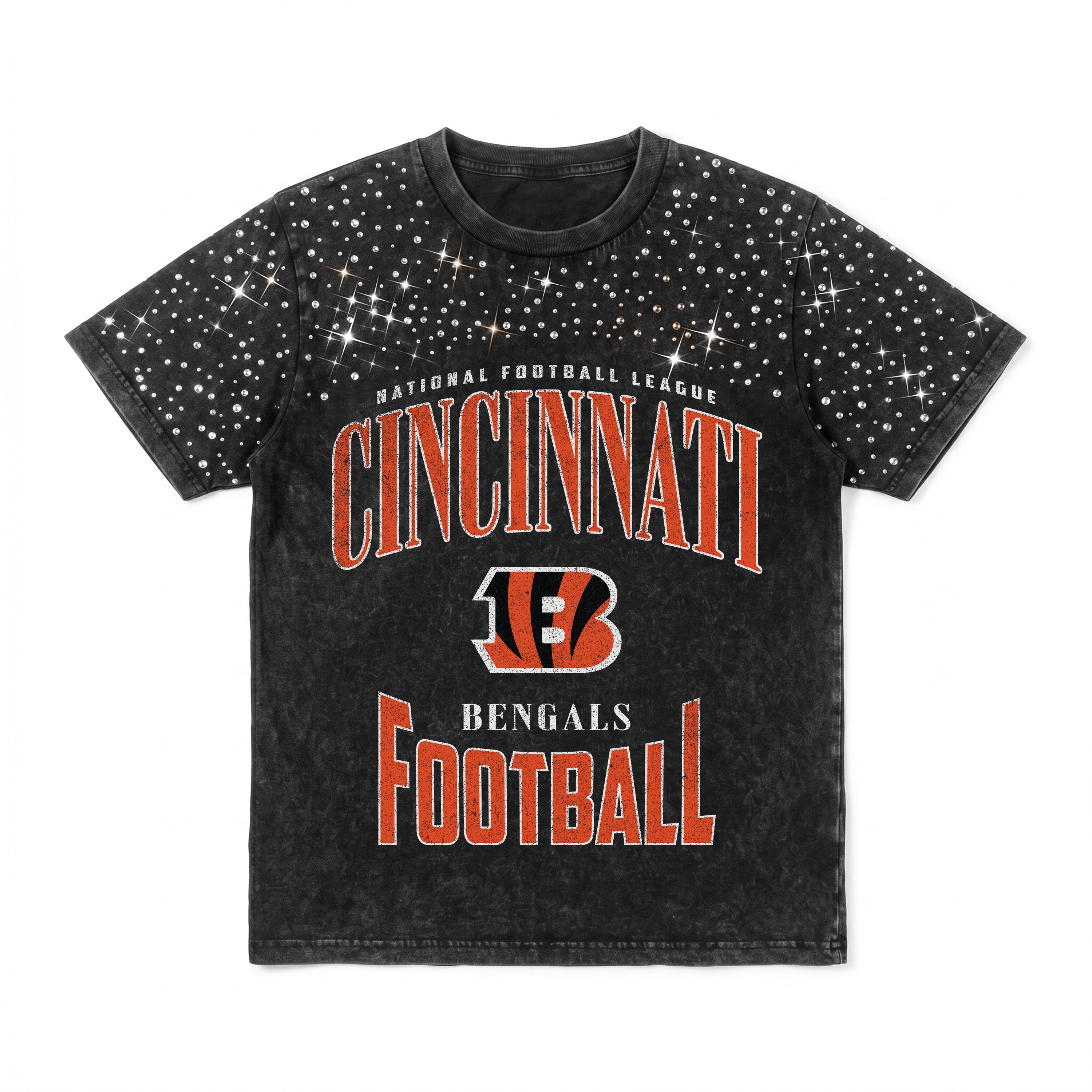 CINCINNATI BENGALS IN THE ZONE VINTAGE WASH RHINESTONE TEE