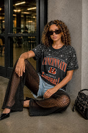 CINCINNATI BENGALS IN THE ZONE VINTAGE WASH RHINESTONE TEE
