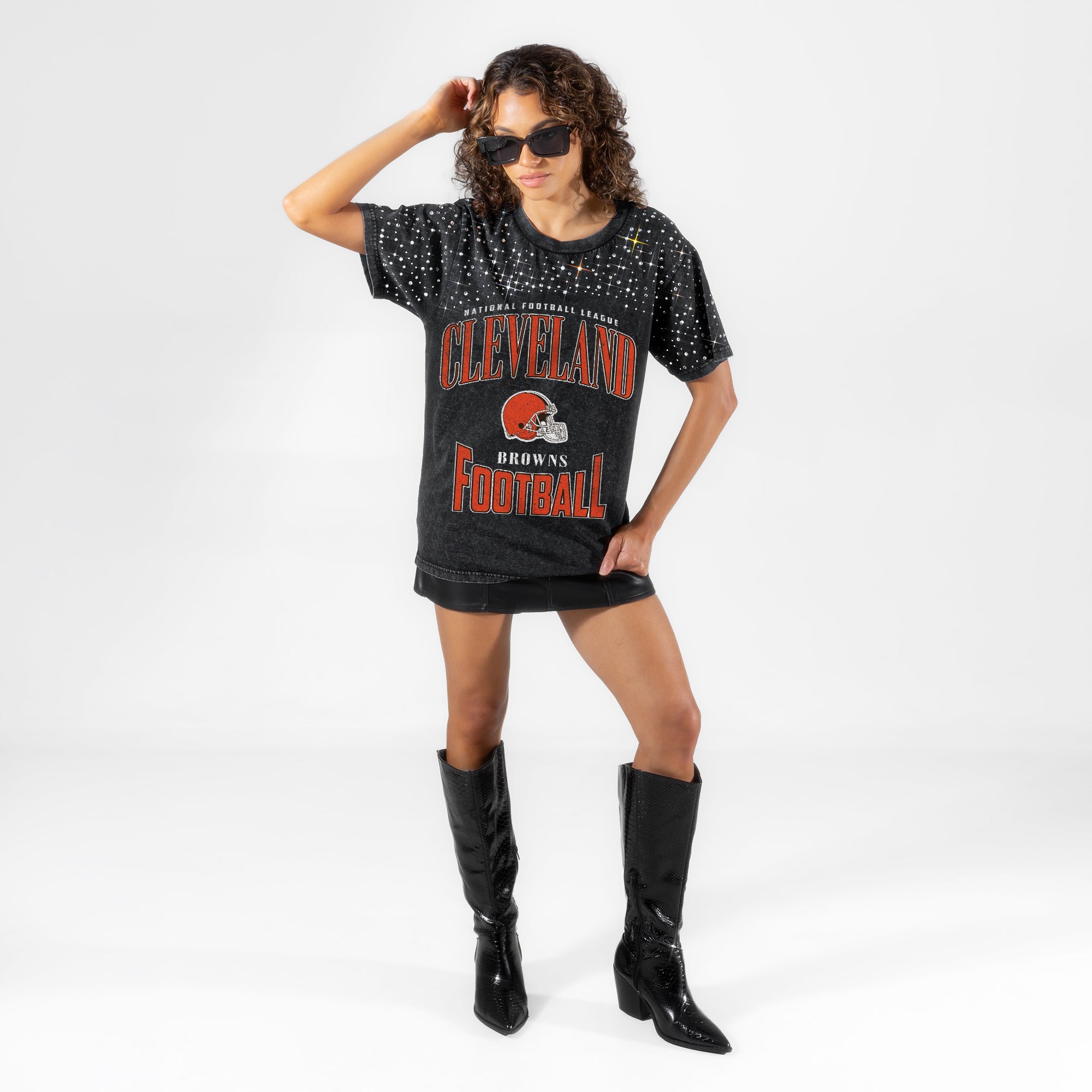 CLEVELAND BROWNS IN THE ZONE VINTAGE WASH RHINESTONE TEE
