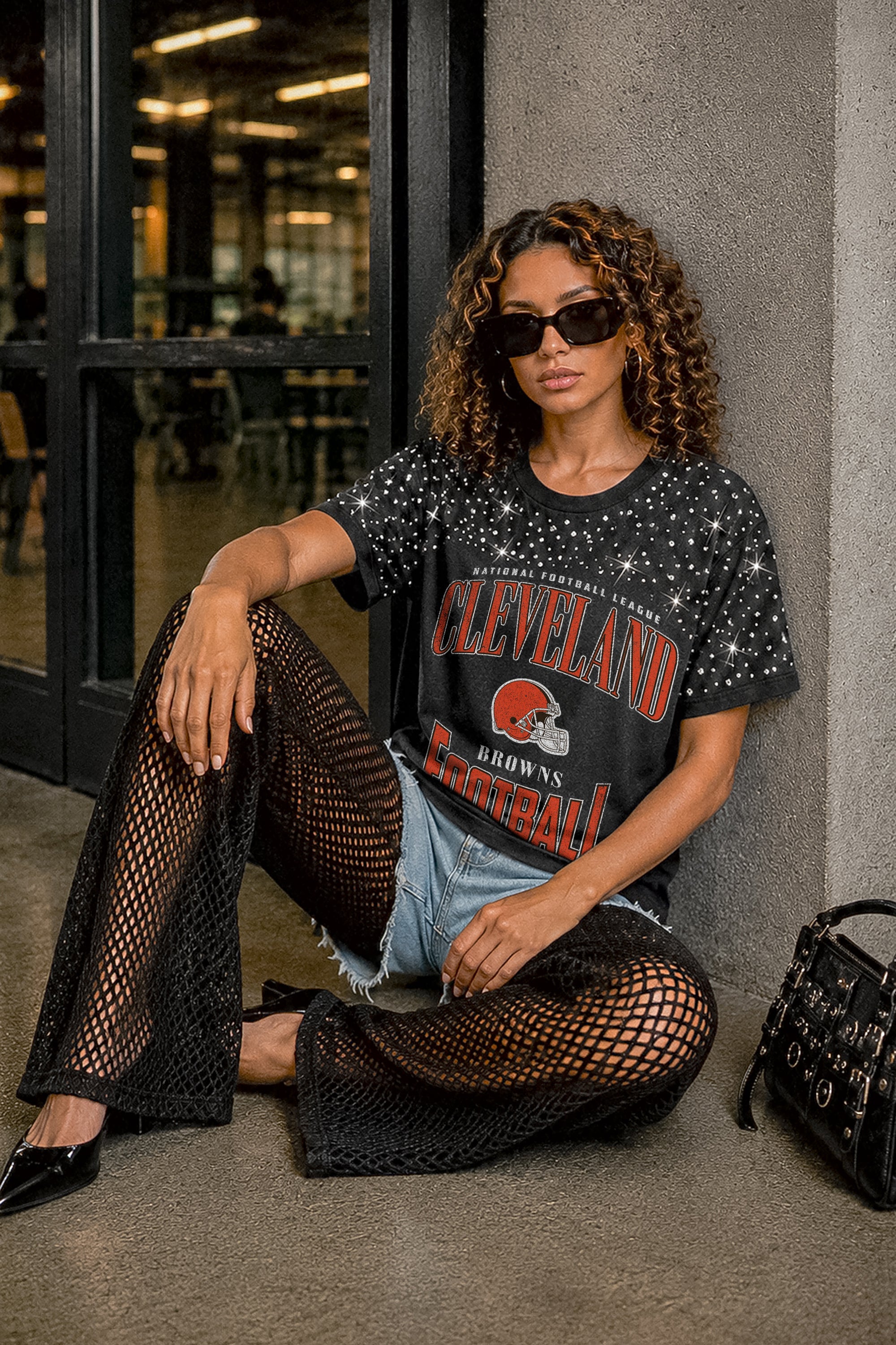 CLEVELAND BROWNS IN THE ZONE VINTAGE WASH RHINESTONE TEE