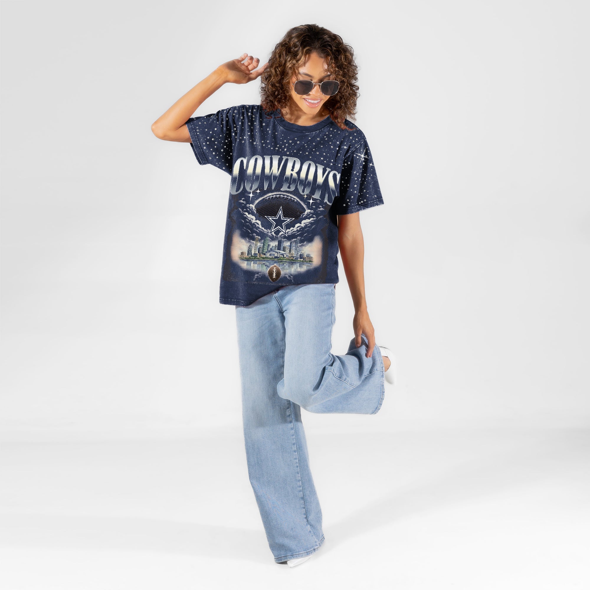 DALLAS COWBOYS SKY'S THE LIMIT VINTAGE WASH RHINESTONE TEE