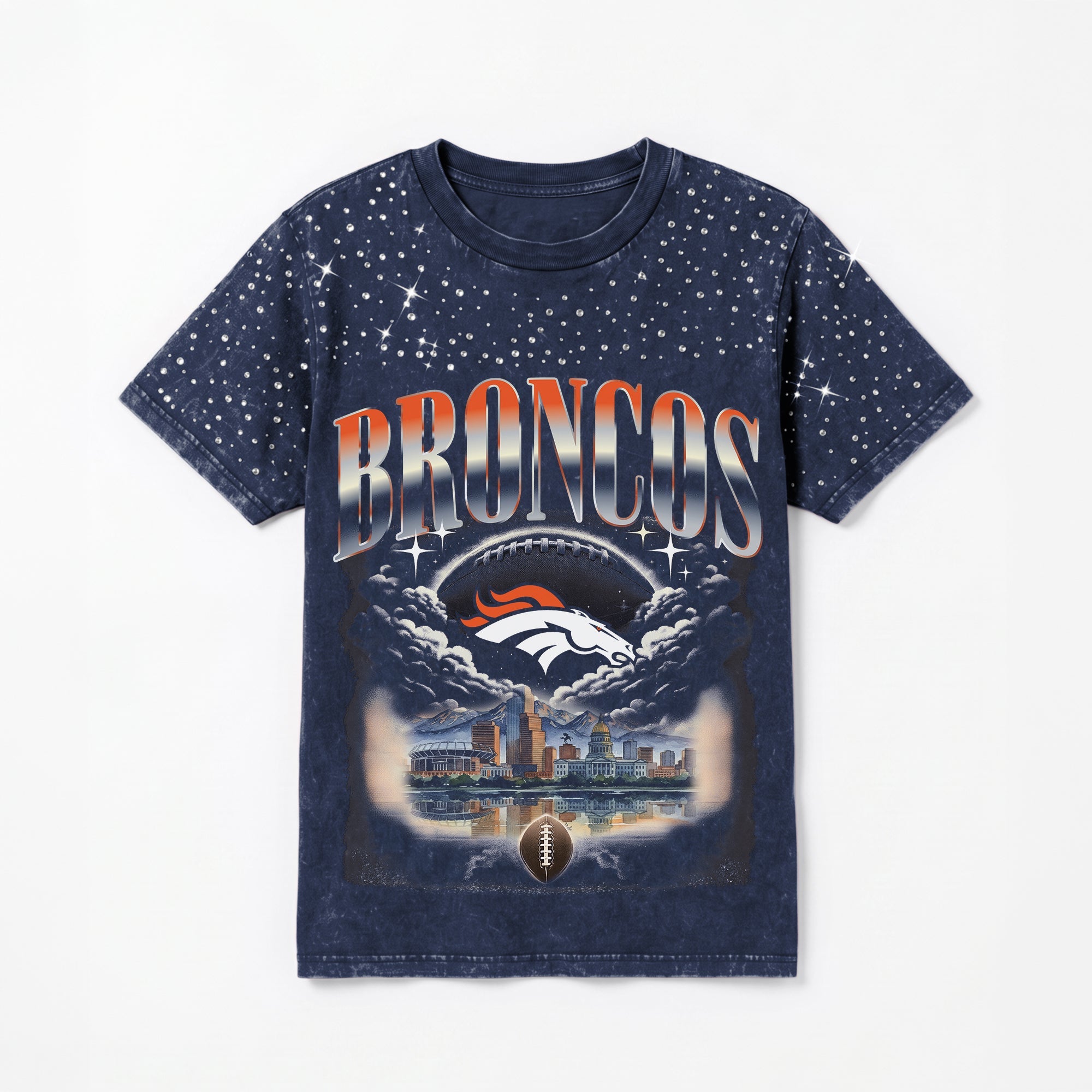 DENVER BRONCOS SKY'S THE LIMIT VINTAGE WASH RHINESTONE TEE