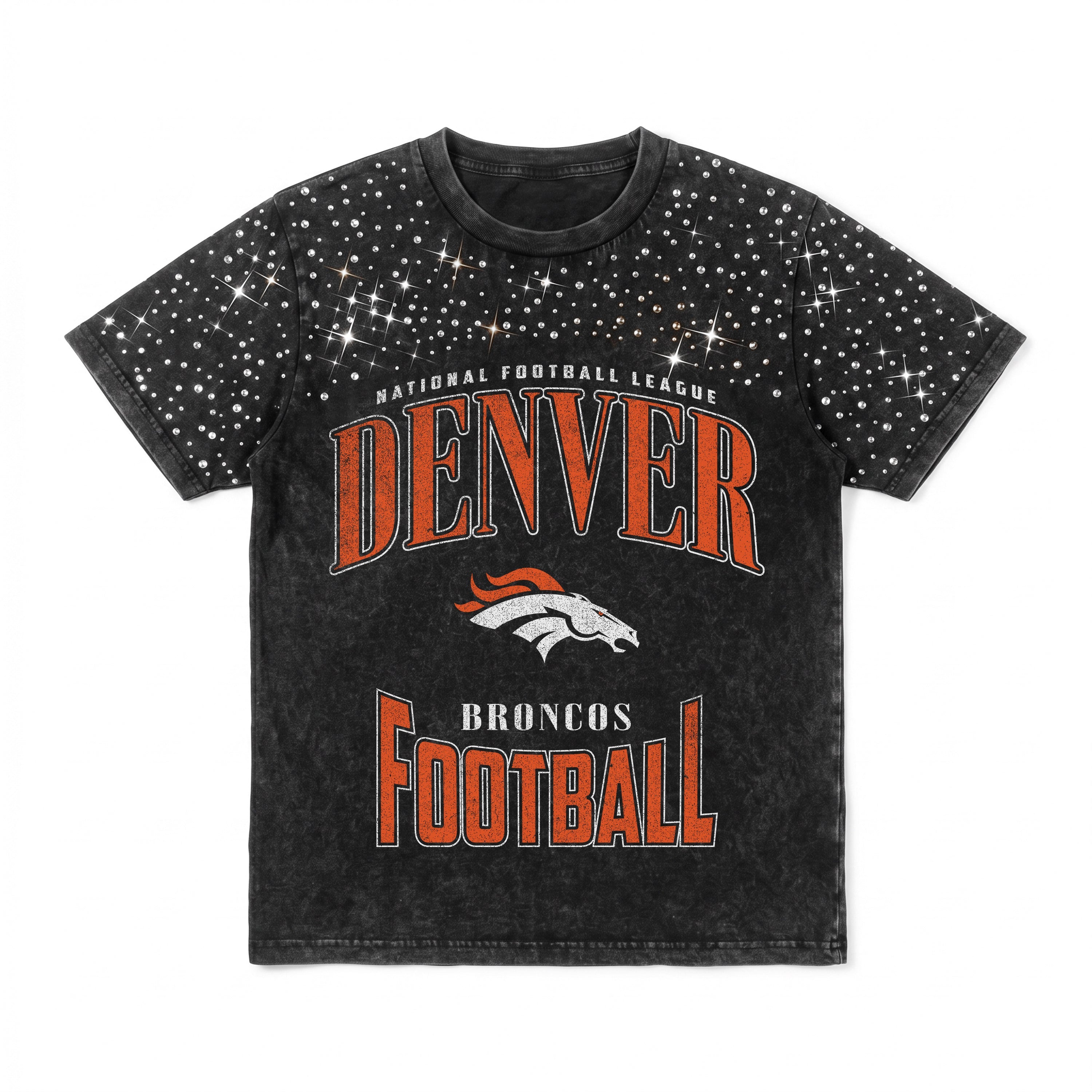 DENVER BRONCOS IN THE ZONE VINTAGE WASH RHINESTONE TEE