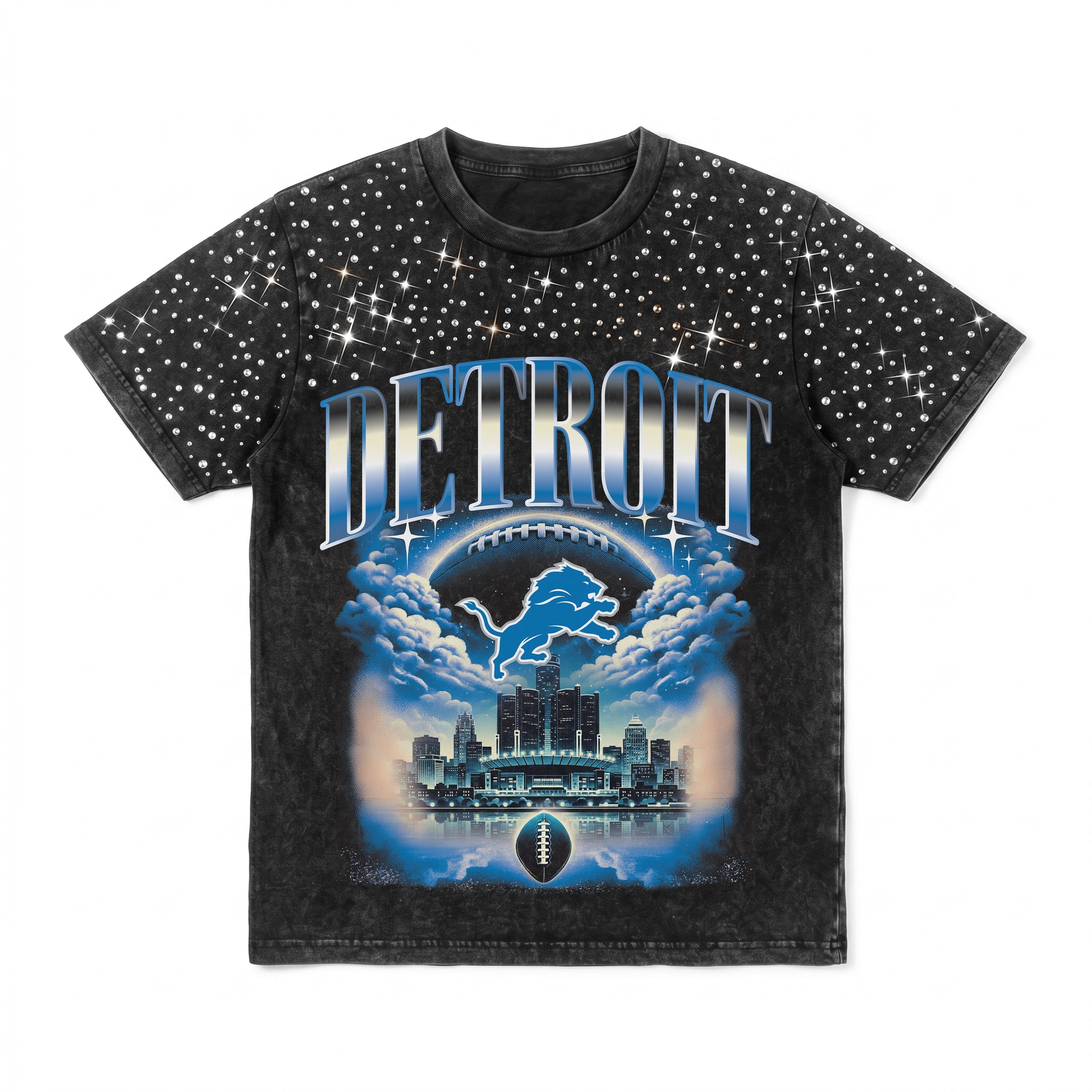 DETROIT LIONS SKY'S THE LIMIT VINTAGE WASH RHINESTONE TEE