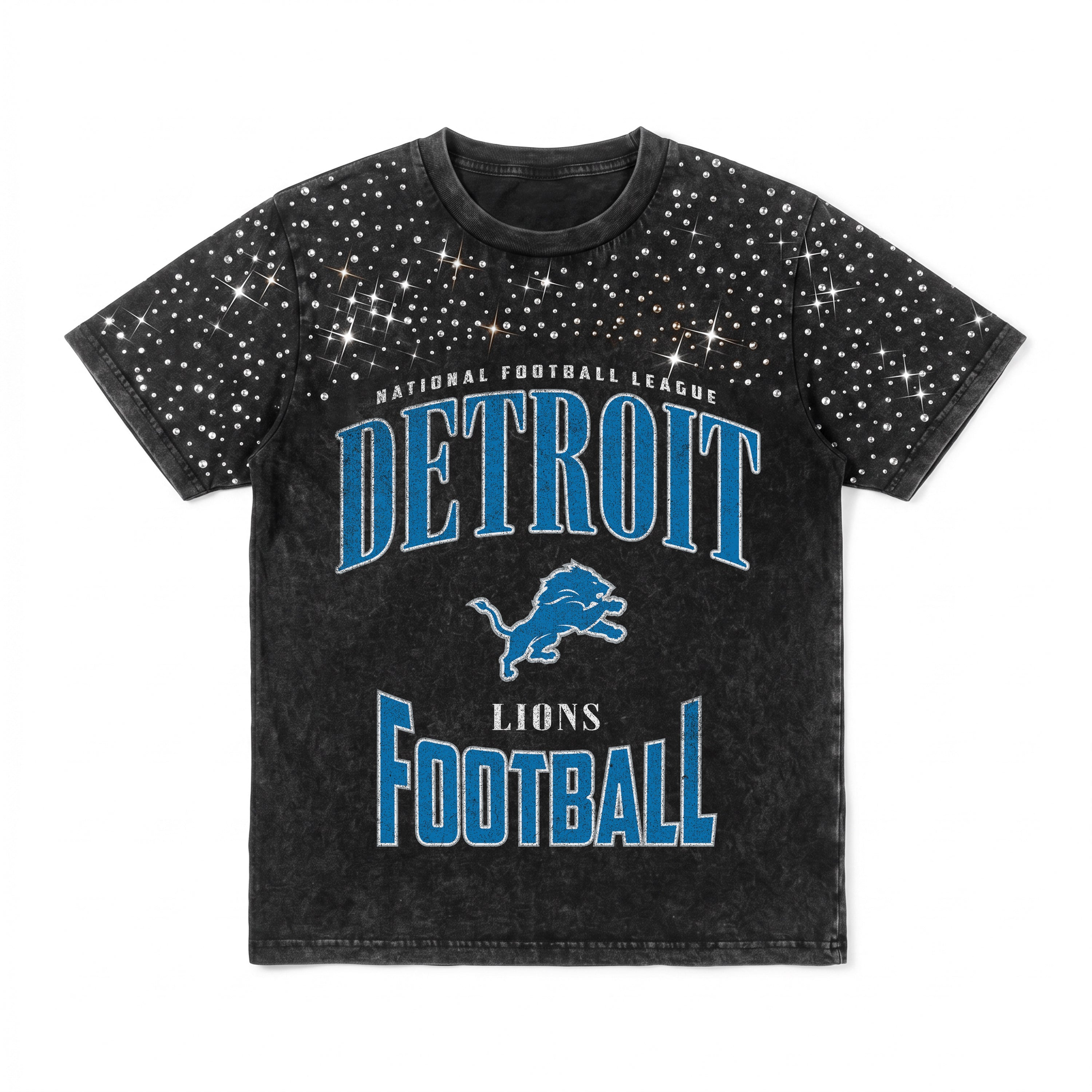 DETROIT LIONS IN THE ZONE VINTAGE WASH RHINESTONE TEE