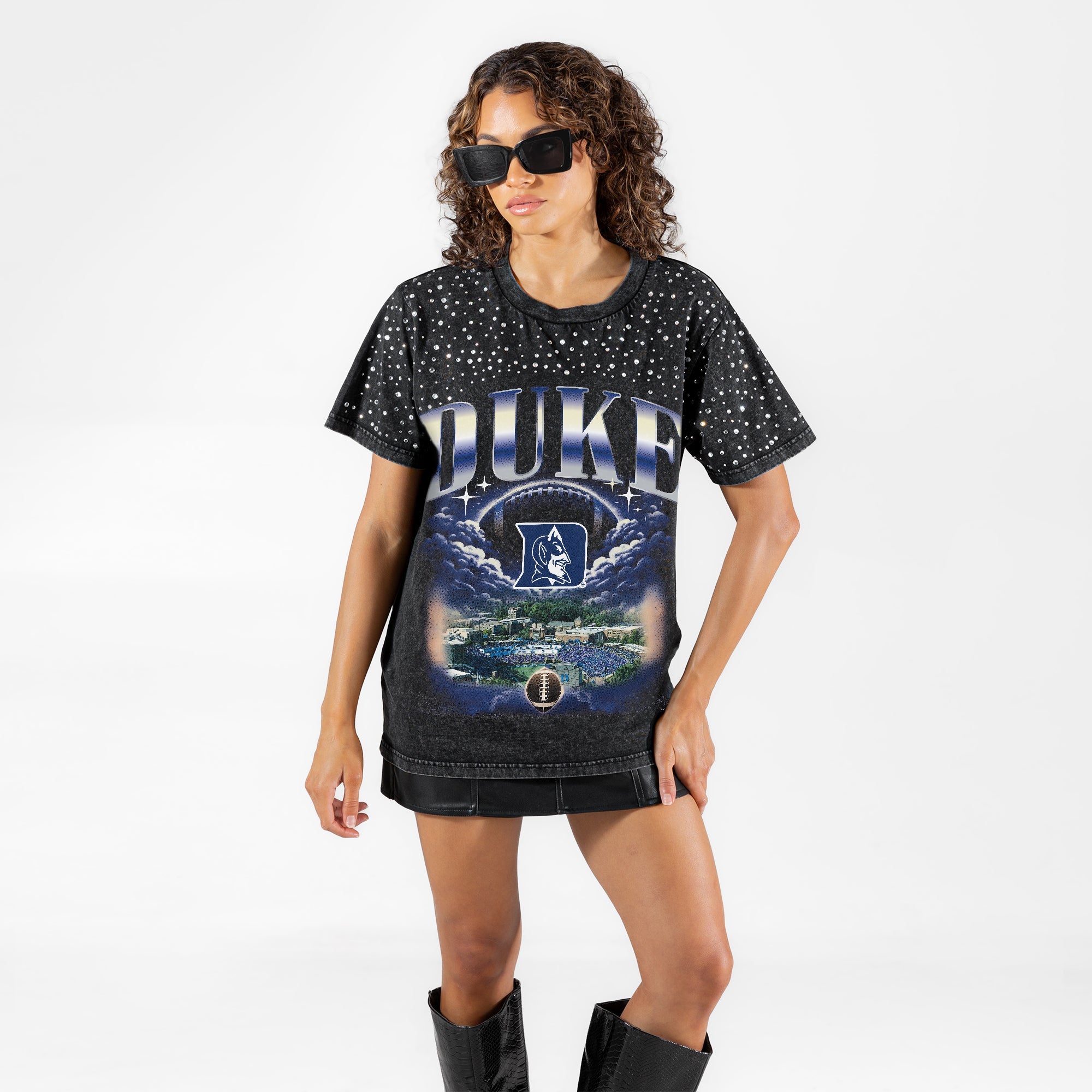 DUKE BLUE DEVILS SKY'S THE LIMIT VINTAGE WASH RHINESTONE TEE