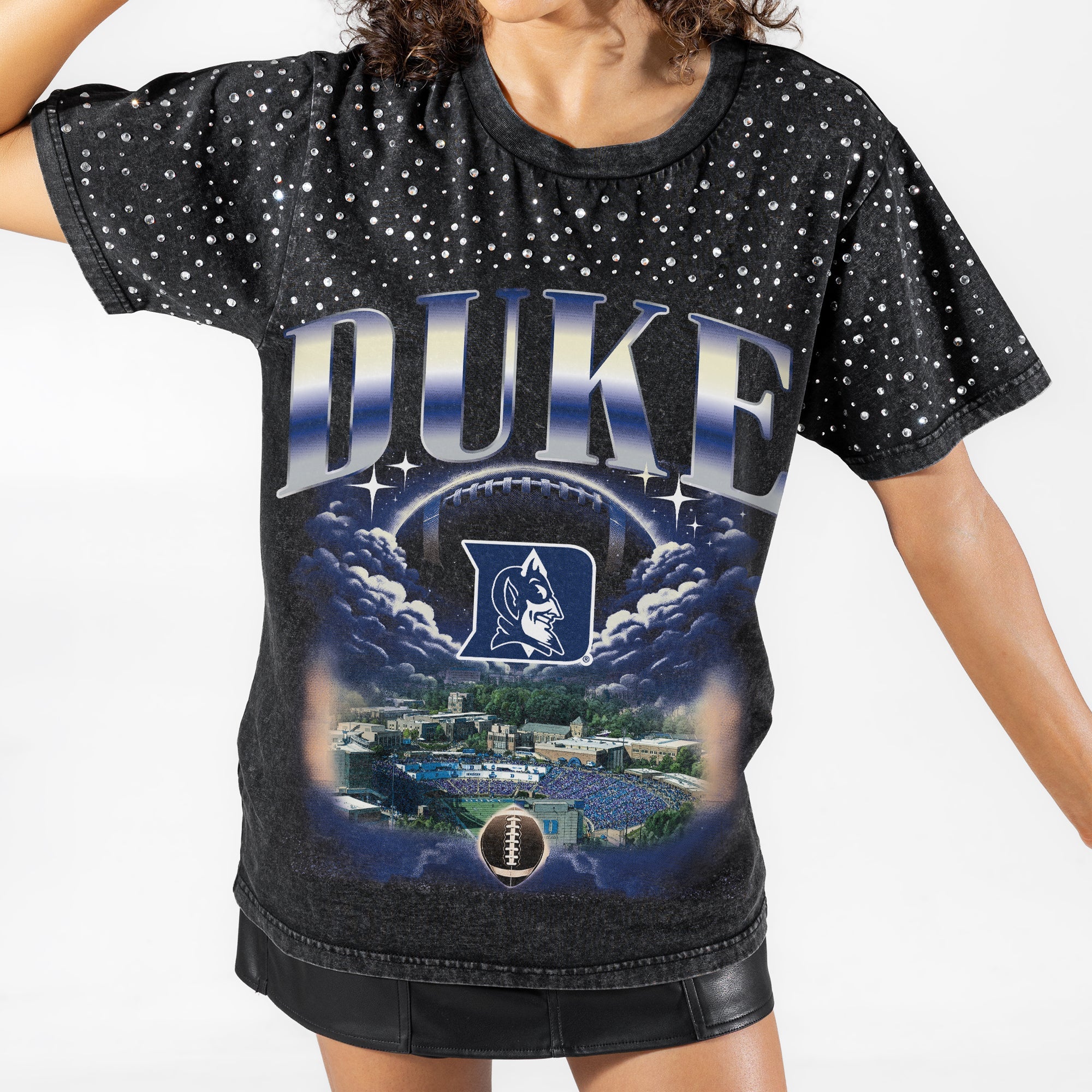 DUKE BLUE DEVILS SKY'S THE LIMIT VINTAGE WASH RHINESTONE TEE