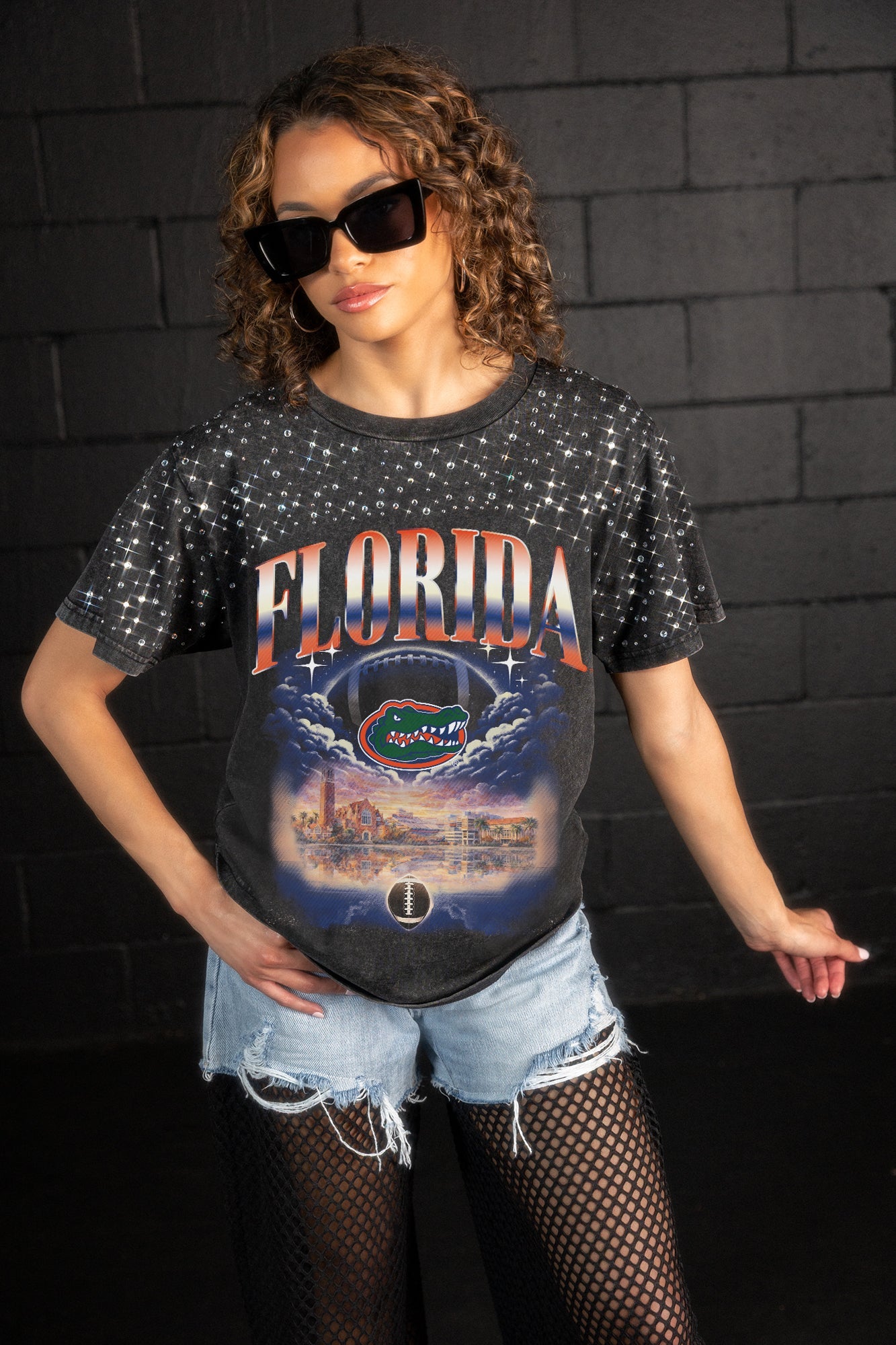 FLORIDA GATORS SKY'S THE LIMIT VINTAGE WASH RHINESTONE TEE