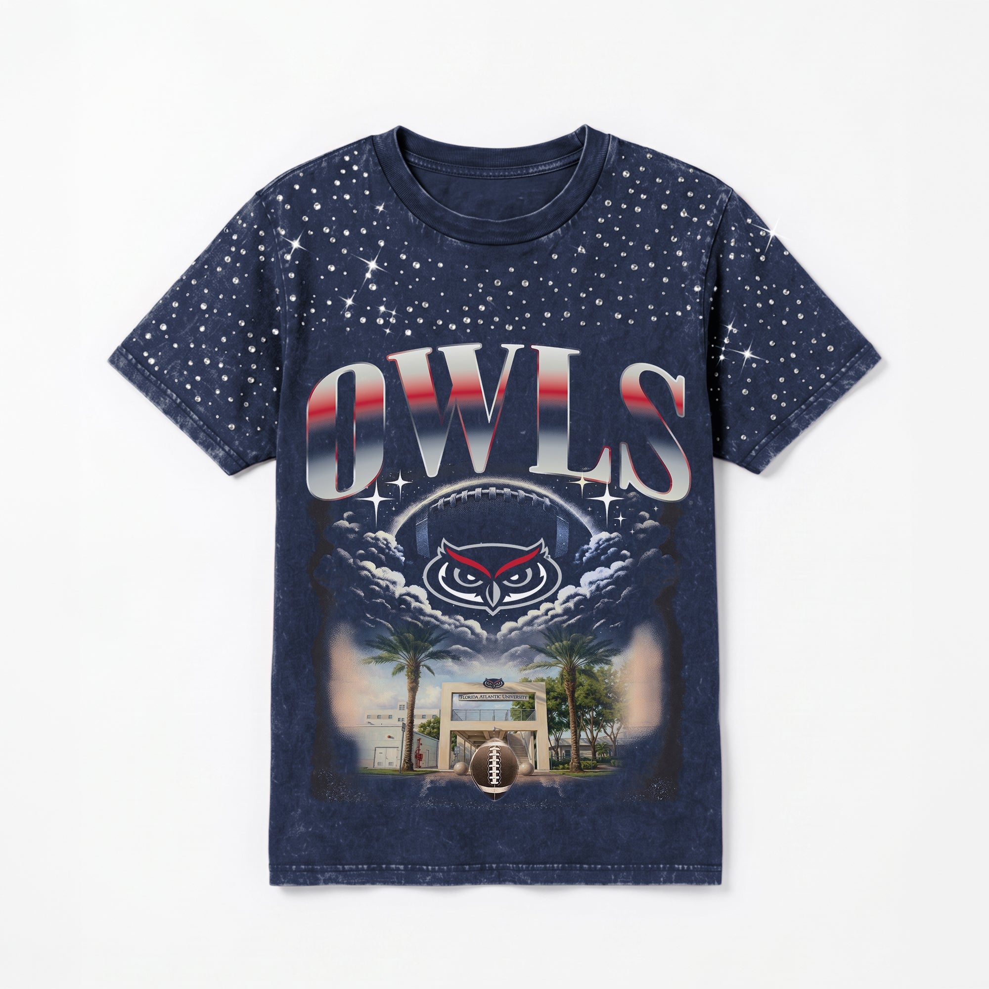 FLORIDA ATLANTIC OWLS SKY'S THE LIMIT VINTAGE WASH RHINESTONE TEE