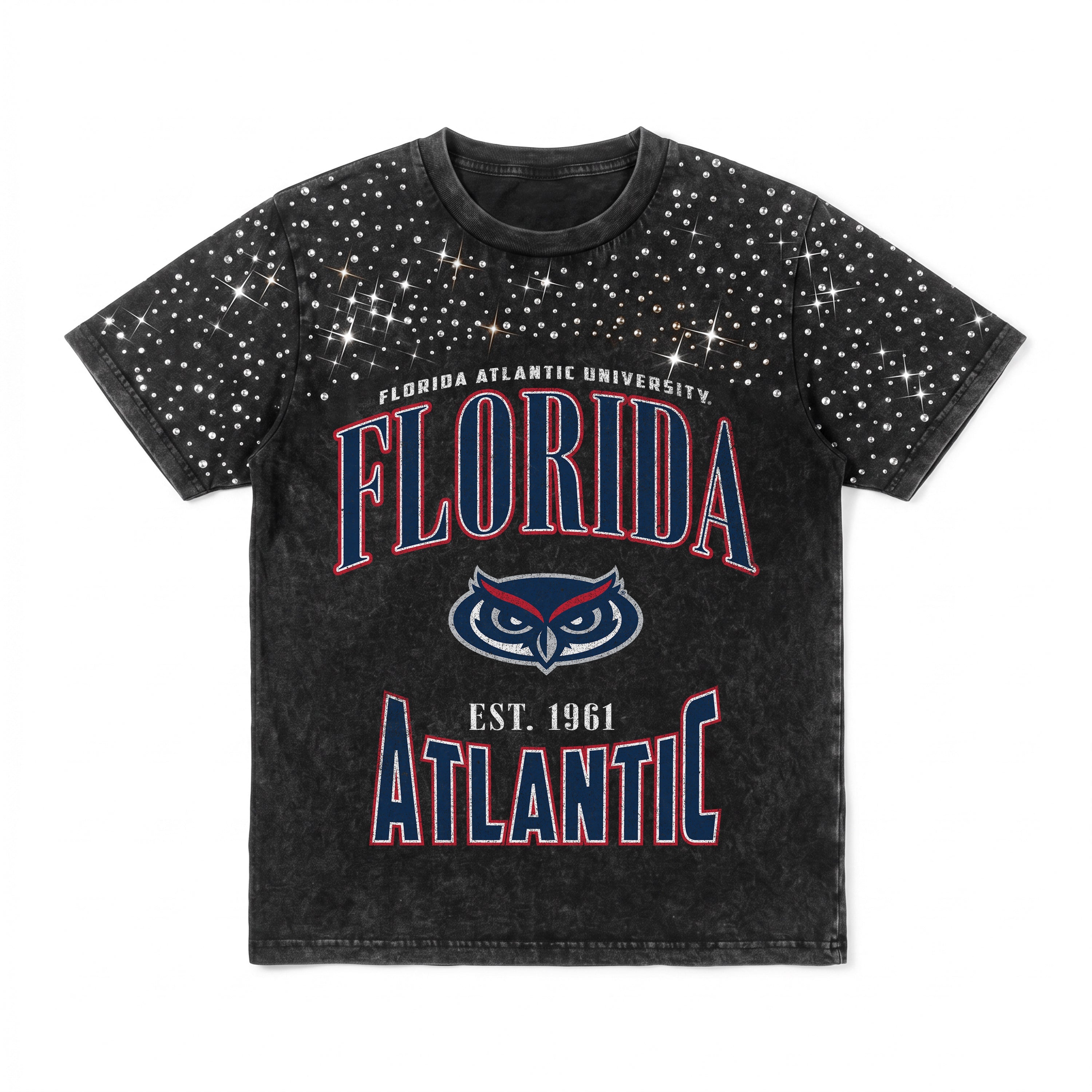 FLORIDA ATLANTIC OWLS IN THE ZONE VINTAGE WASH RHINESTONE TEE