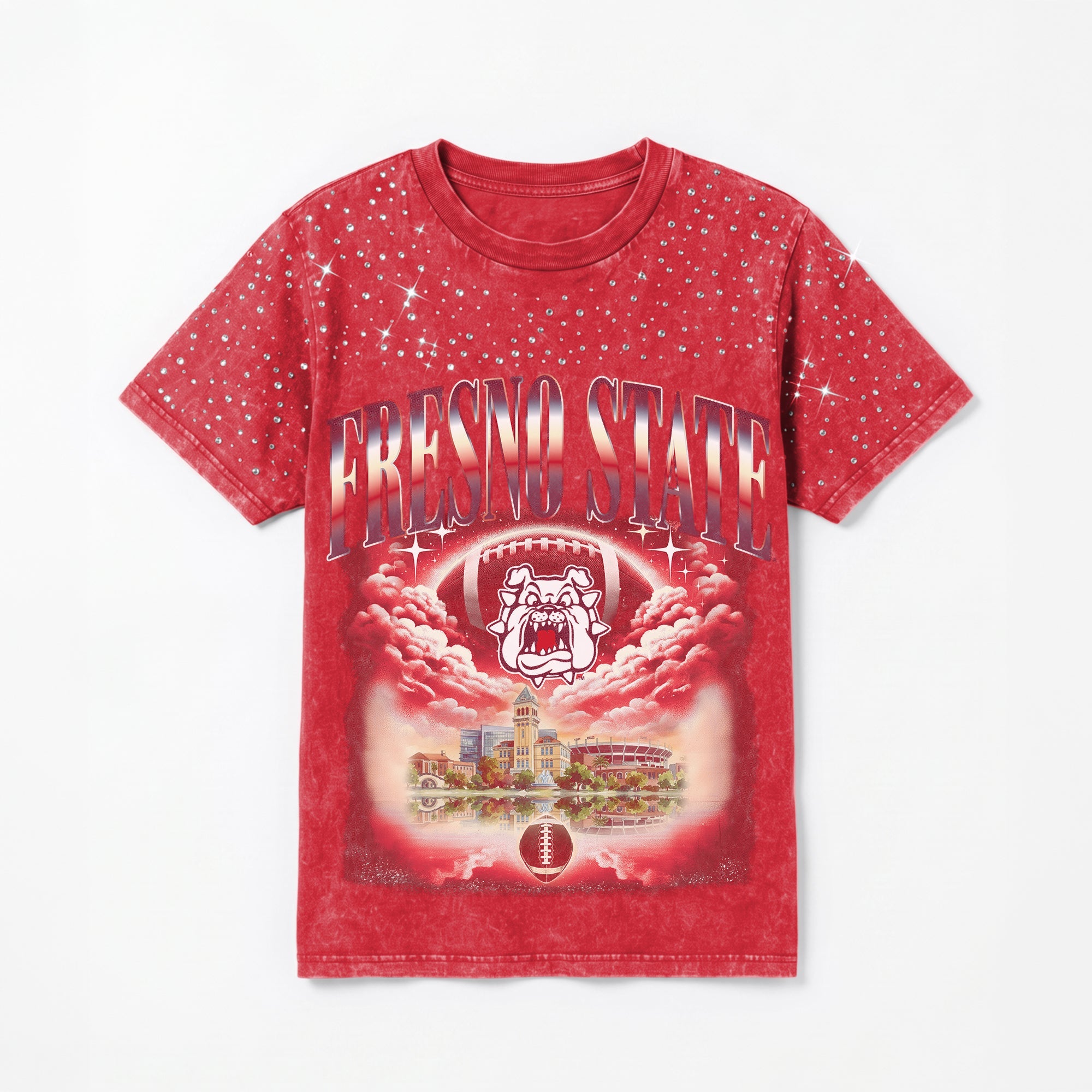 FRESNO STATE BULLDOGS SKY'S THE LIMIT VINTAGE WASH RHINESTONE TEE