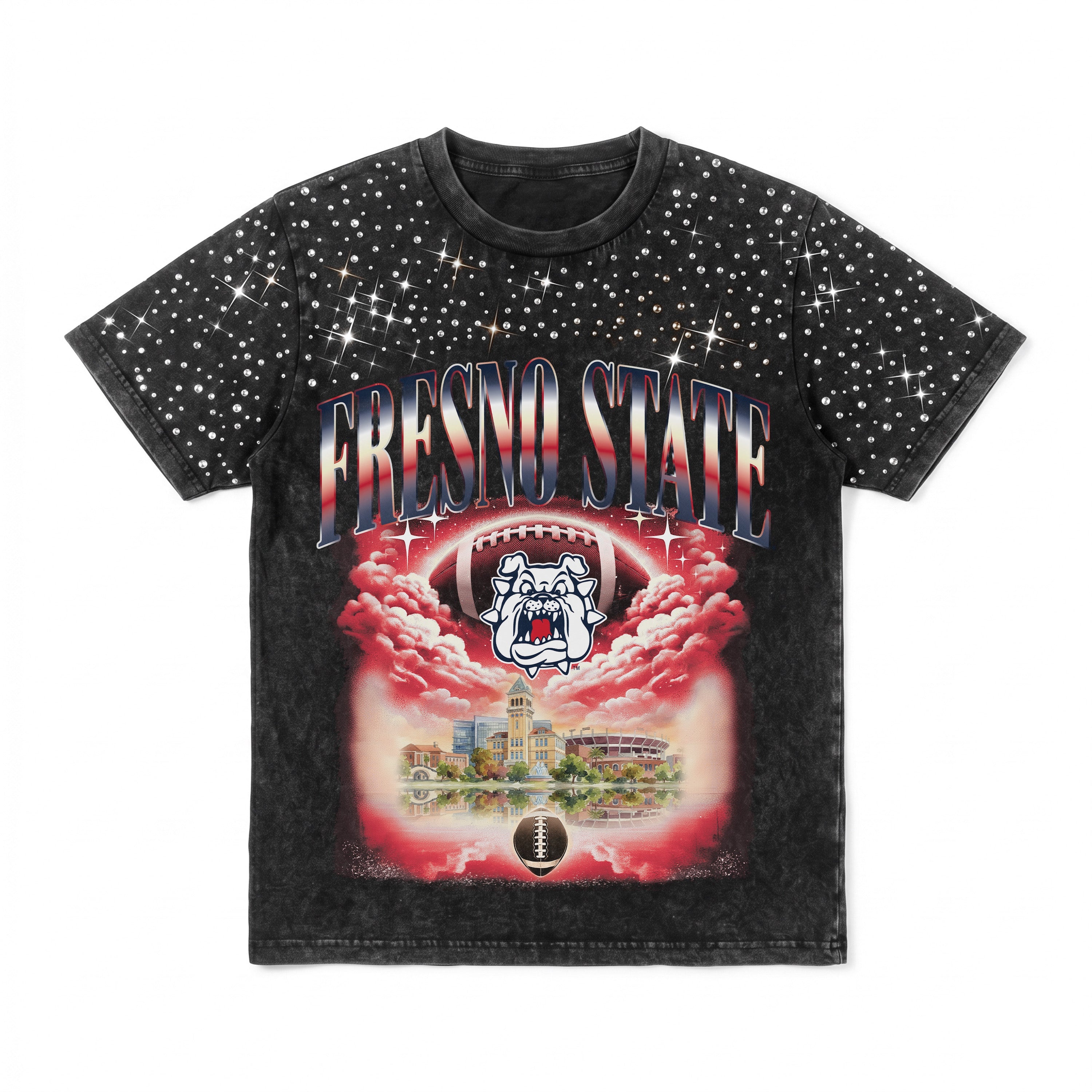 FRESNO STATE BULLDOGS DREAM BIG VINTAGE WASH RHINESTONE TEE