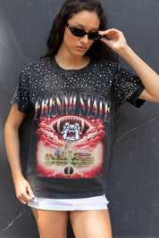 FRESNO STATE BULLDOGS DREAM BIG VINTAGE WASH RHINESTONE TEE