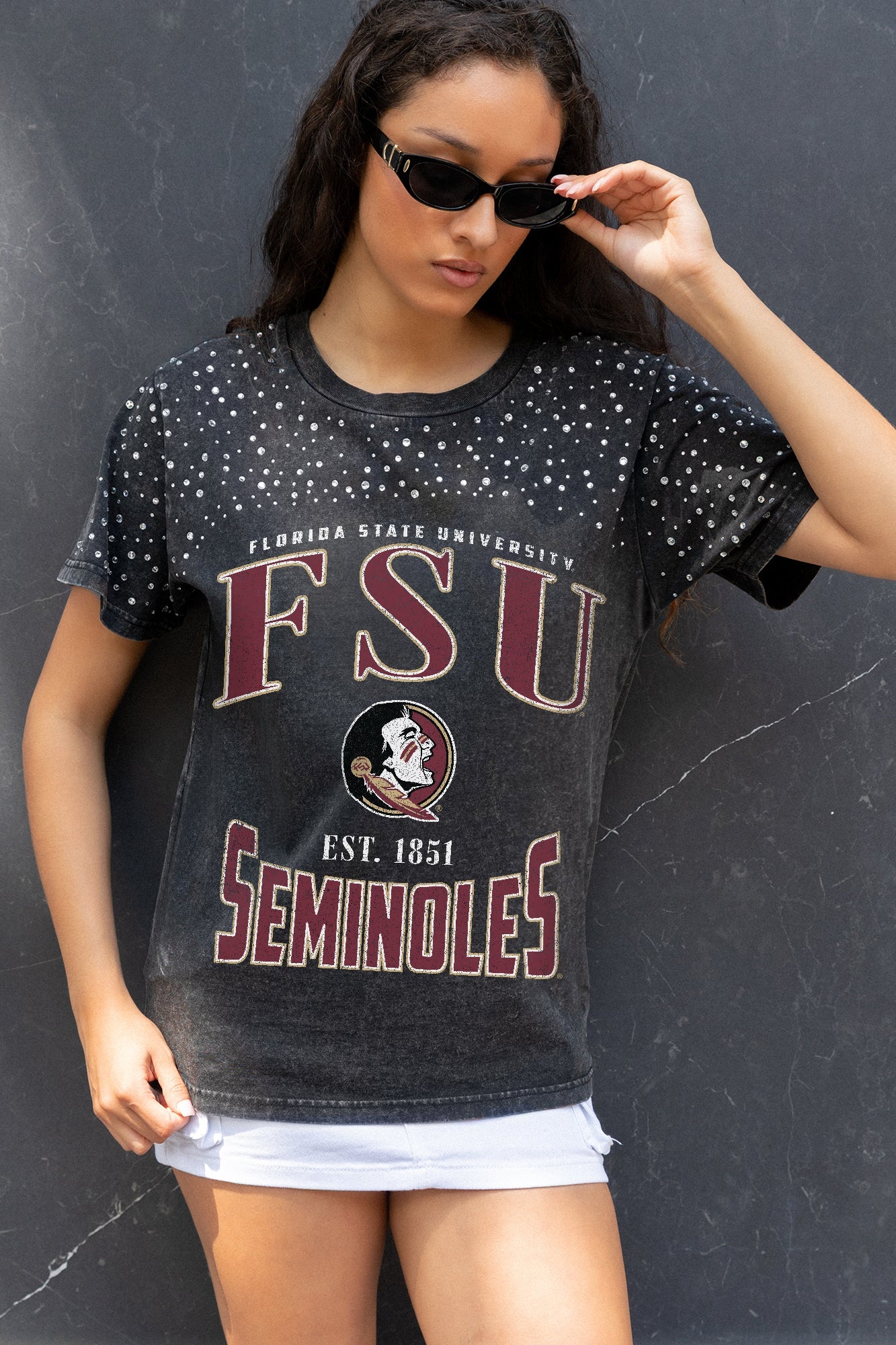 FLORIDA STATE SEMINOLES IN THE ZONE VINTAGE WASH RHINESTONE TEE