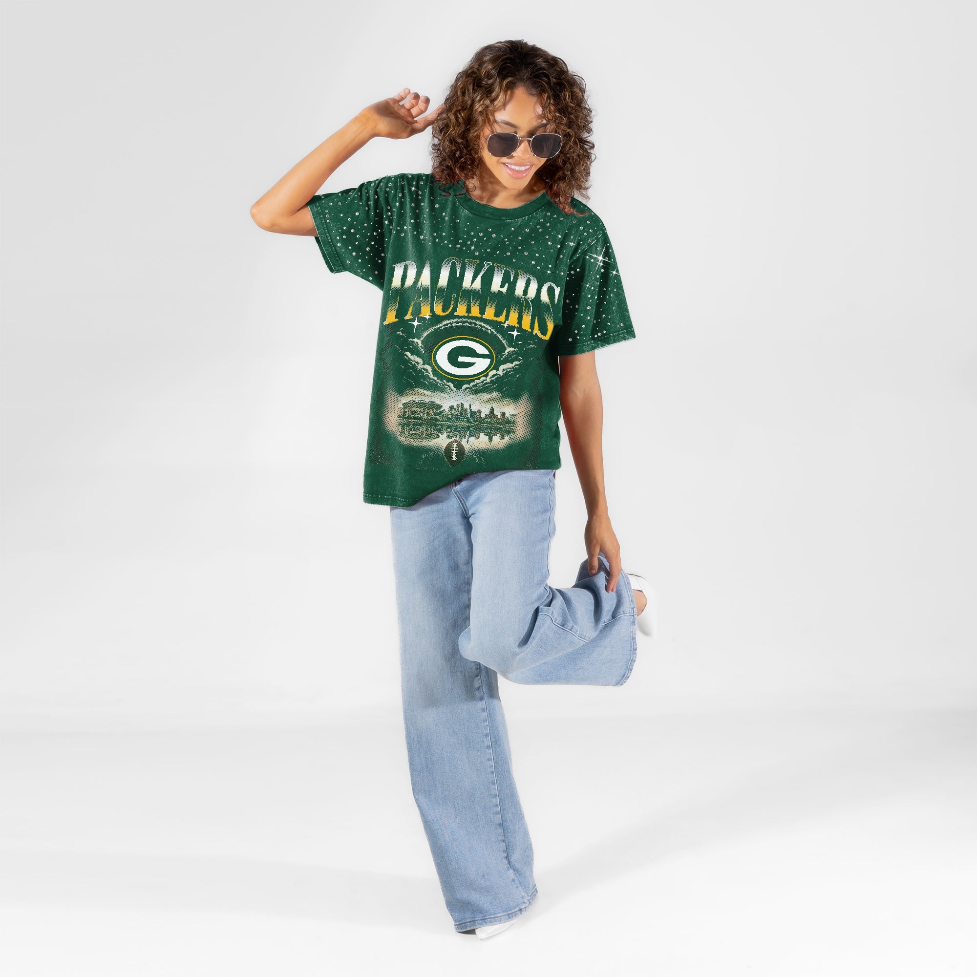 GREEN BAY PACKERS SKY'S THE LIMIT VINTAGE WASH RHINESTONE TEE