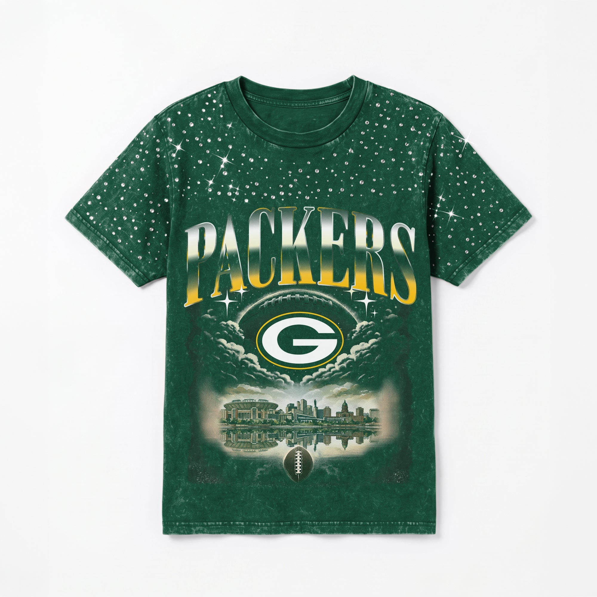 GREEN BAY PACKERS SKY'S THE LIMIT VINTAGE WASH RHINESTONE TEE