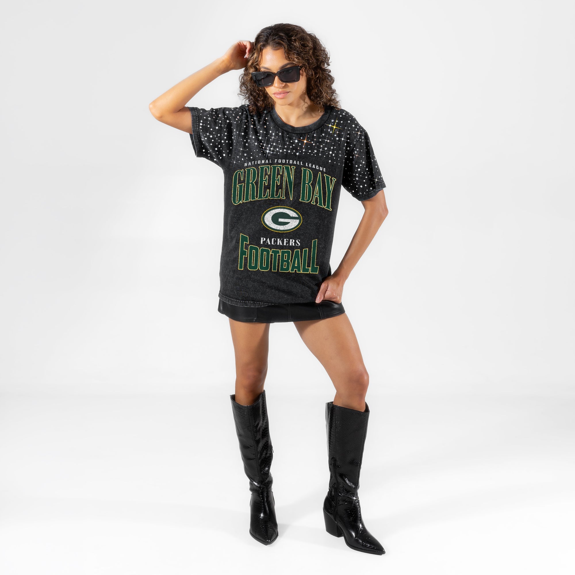 GREEN BAY PACKERS IN THE ZONE VINTAGE WASH RHINESTONE TEE