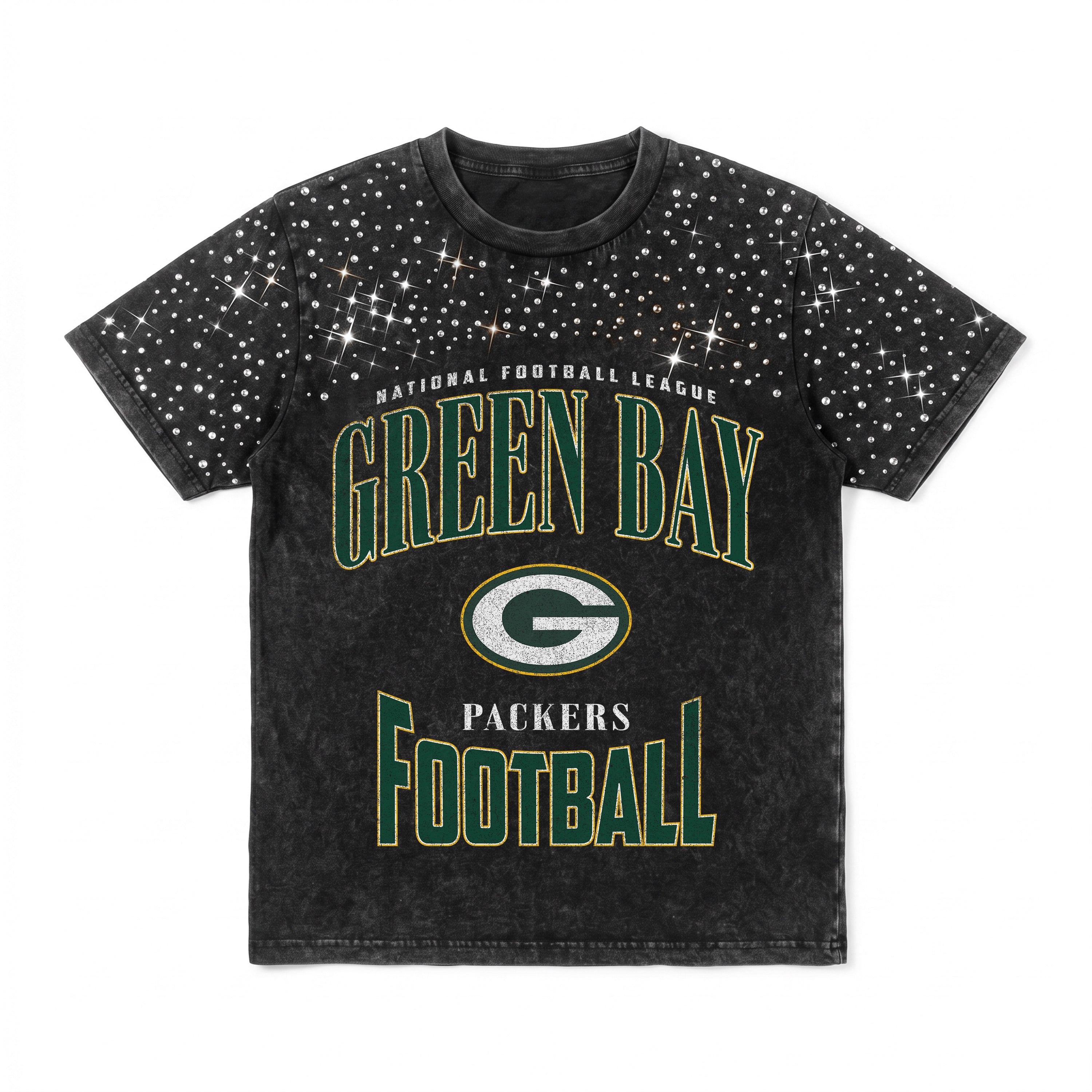 GREEN BAY PACKERS IN THE ZONE VINTAGE WASH RHINESTONE TEE