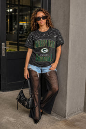 GREEN BAY PACKERS IN THE ZONE VINTAGE WASH RHINESTONE TEE