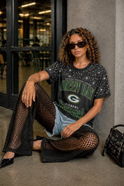 GREEN BAY PACKERS IN THE ZONE VINTAGE WASH RHINESTONE TEE
