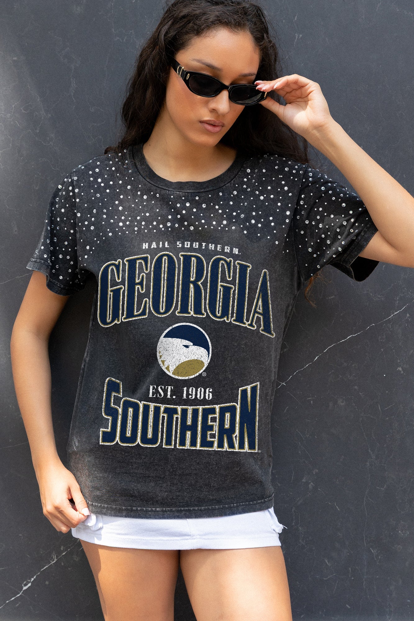 GEORGIA SOUTHERN EAGLES IN THE ZONE VINTAGE WASH RHINESTONE TEE