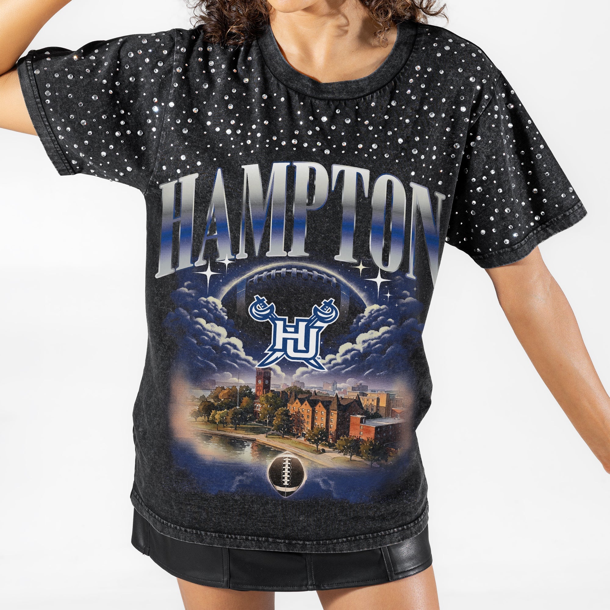 HAMPTON PIRATES SKY'S THE LIMIT VINTAGE WASH RHINESTONE TEE