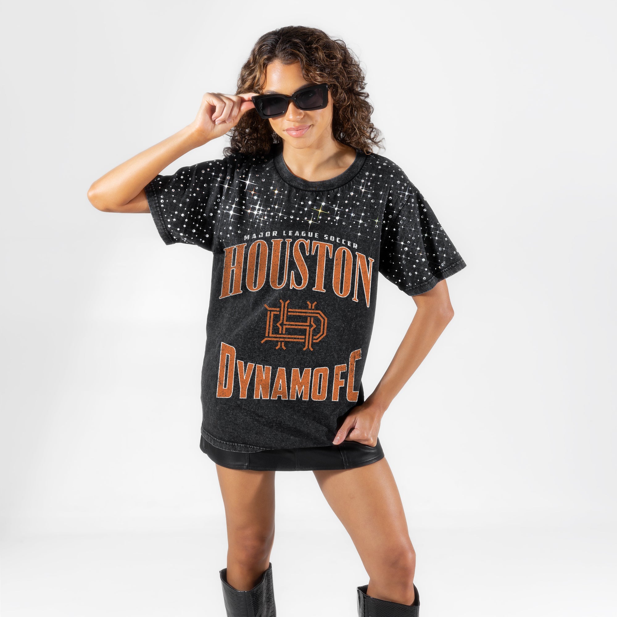 HOUSTON DYNAMO IN THE ZONE VINTAGE WASH RHINESTONE TEE