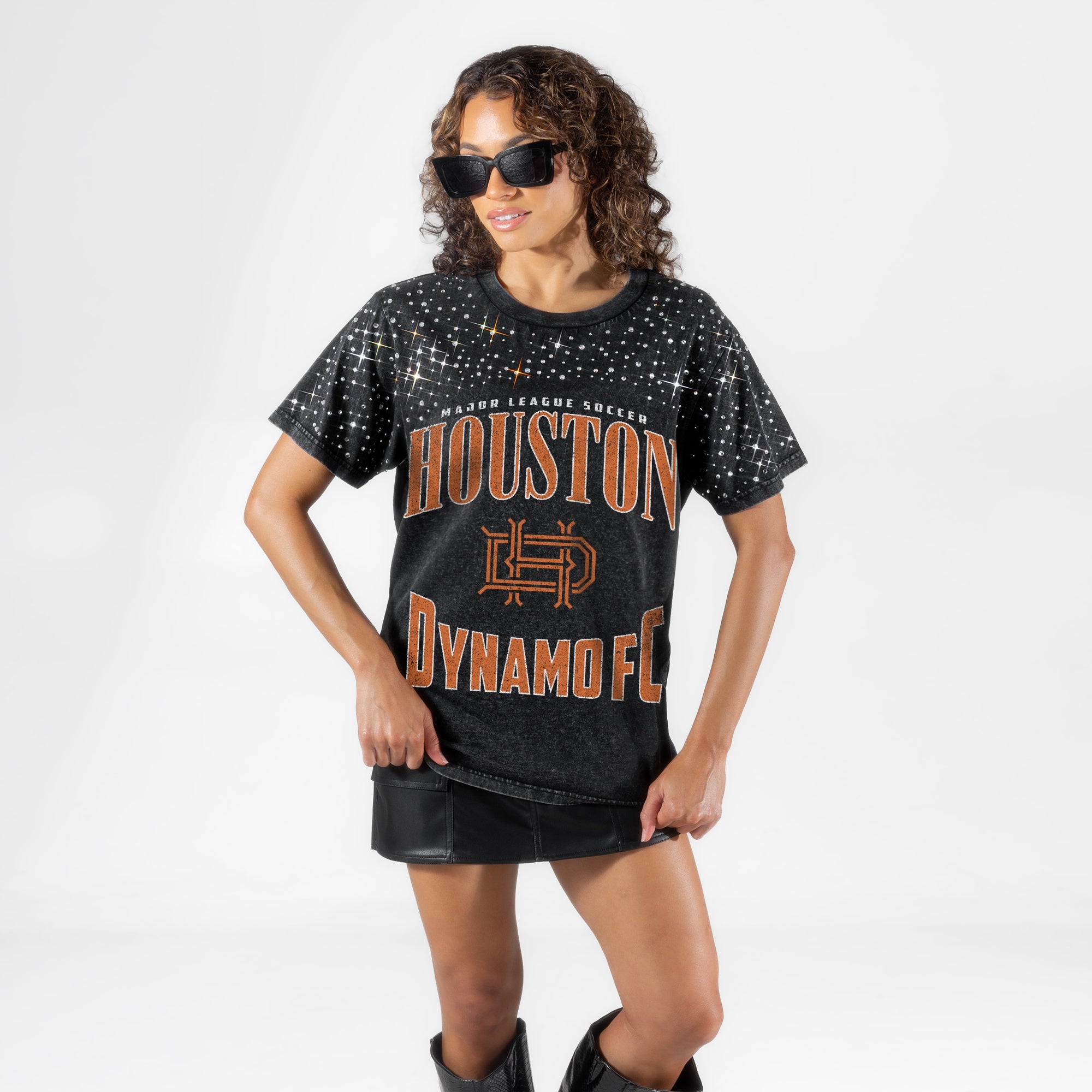 HOUSTON DYNAMO IN THE ZONE VINTAGE WASH RHINESTONE TEE