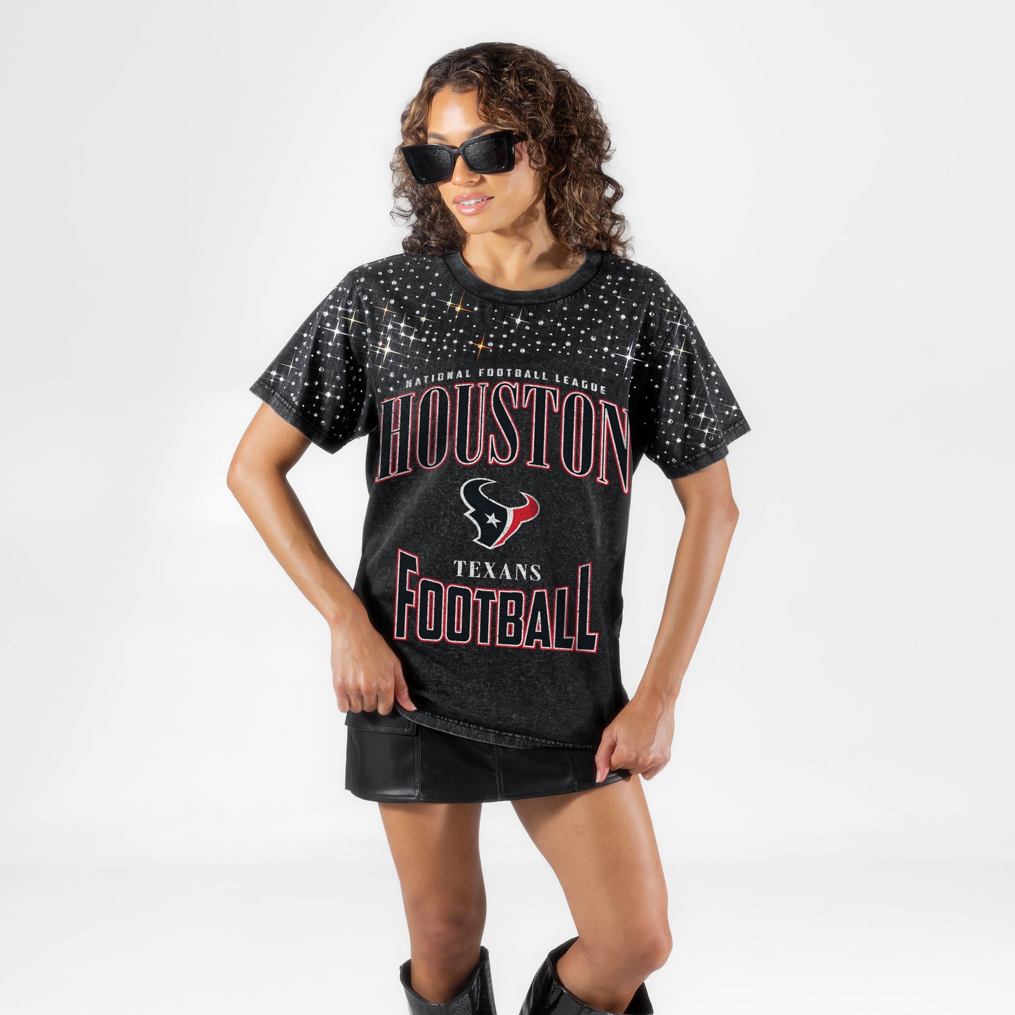 HOUSTON TEXANS IN THE ZONE VINTAGE WASH RHINESTONE TEE