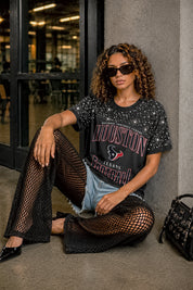 HOUSTON TEXANS IN THE ZONE VINTAGE WASH RHINESTONE TEE