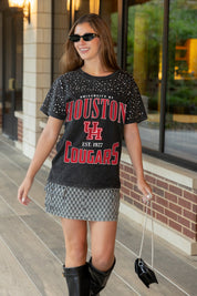 HOUSTON COUGARS IN THE ZONE VINTAGE WASH RHINESTONE TEE