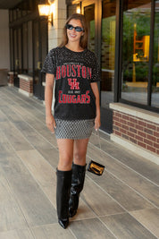 HOUSTON COUGARS IN THE ZONE VINTAGE WASH RHINESTONE TEE