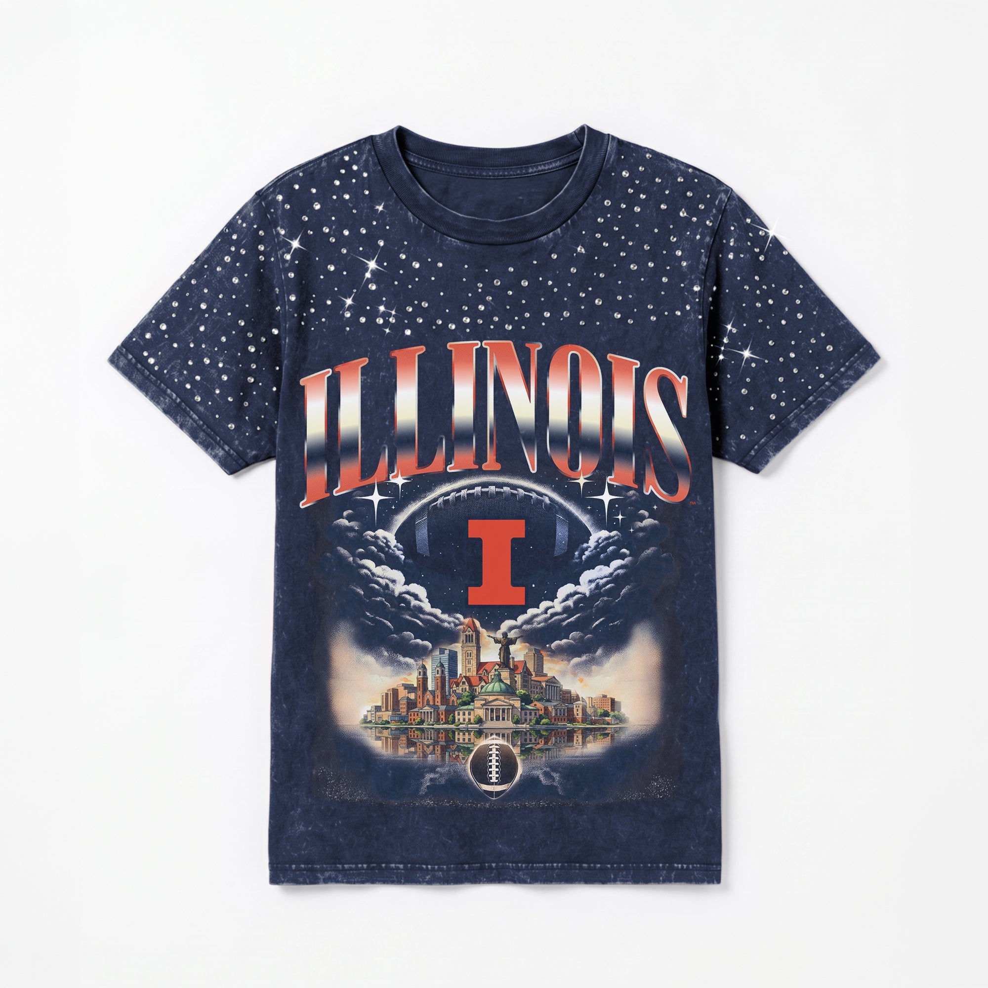 ILLINOIS FIGHTING ILLINI SKY'S THE LIMIT VINTAGE WASH RHINESTONE TEE