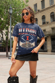 ILLINOIS FIGHTING ILLINI SKY'S THE LIMIT VINTAGE WASH RHINESTONE TEE