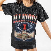 ILLINOIS FIGHTING ILLINI DREAM BIG VINTAGE WASH RHINESTONE TEE