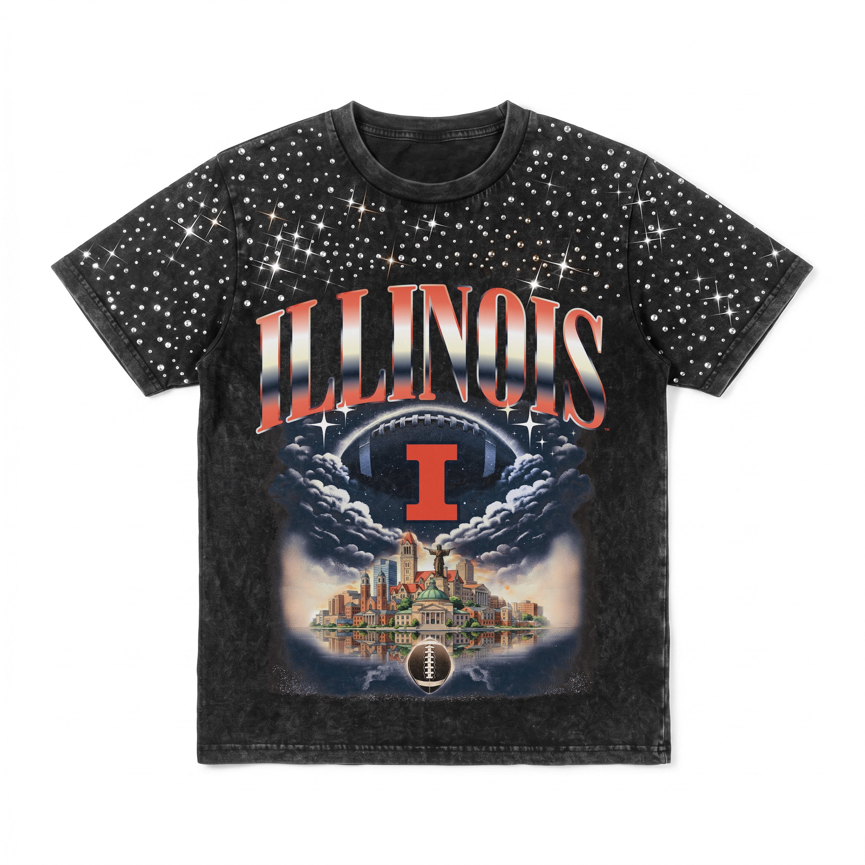 ILLINOIS FIGHTING ILLINI DREAM BIG VINTAGE WASH RHINESTONE TEE