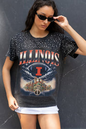 ILLINOIS FIGHTING ILLINI DREAM BIG VINTAGE WASH RHINESTONE TEE