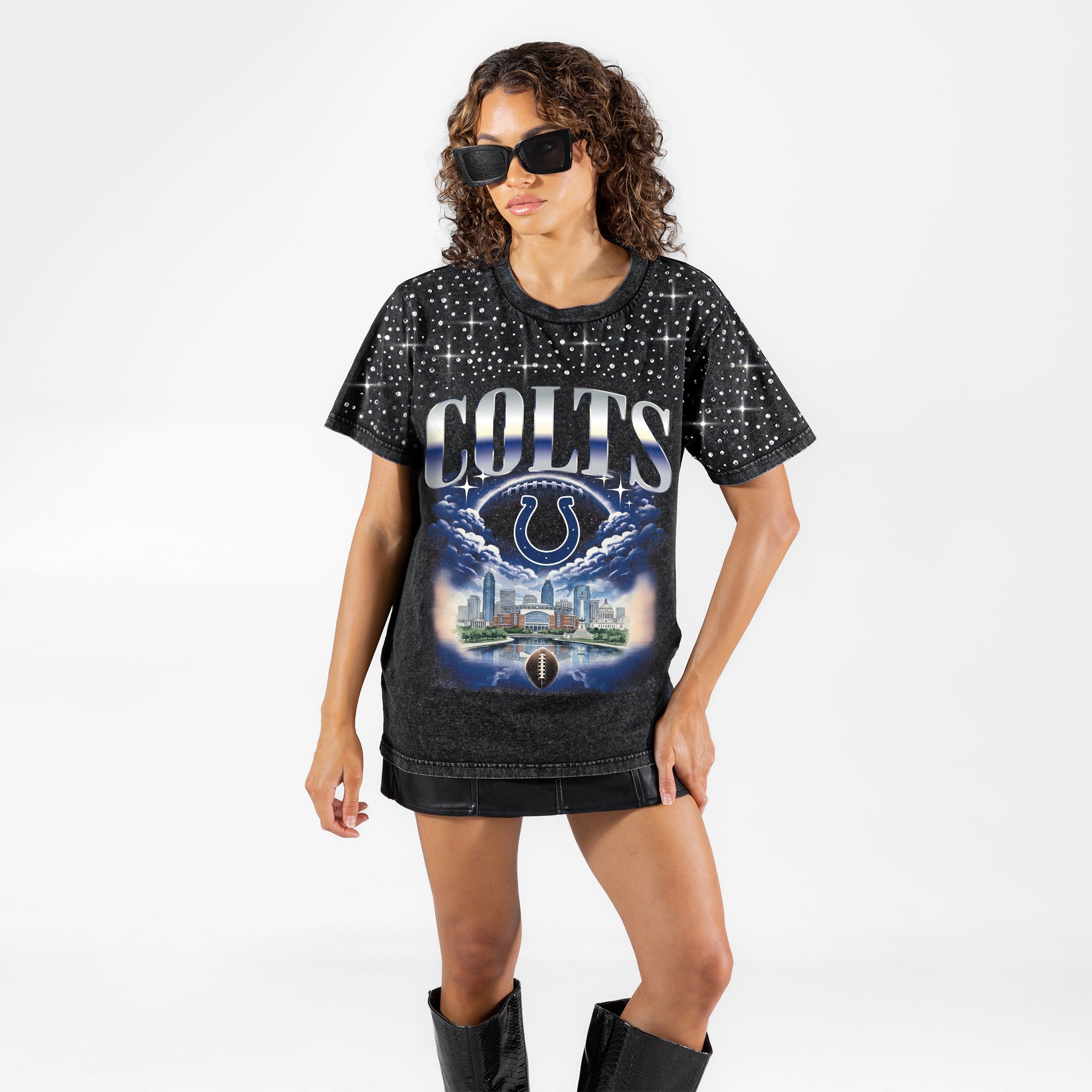 INDIANAPOLIS COLTS SKY'S THE LIMIT VINTAGE WASH RHINESTONE TEE