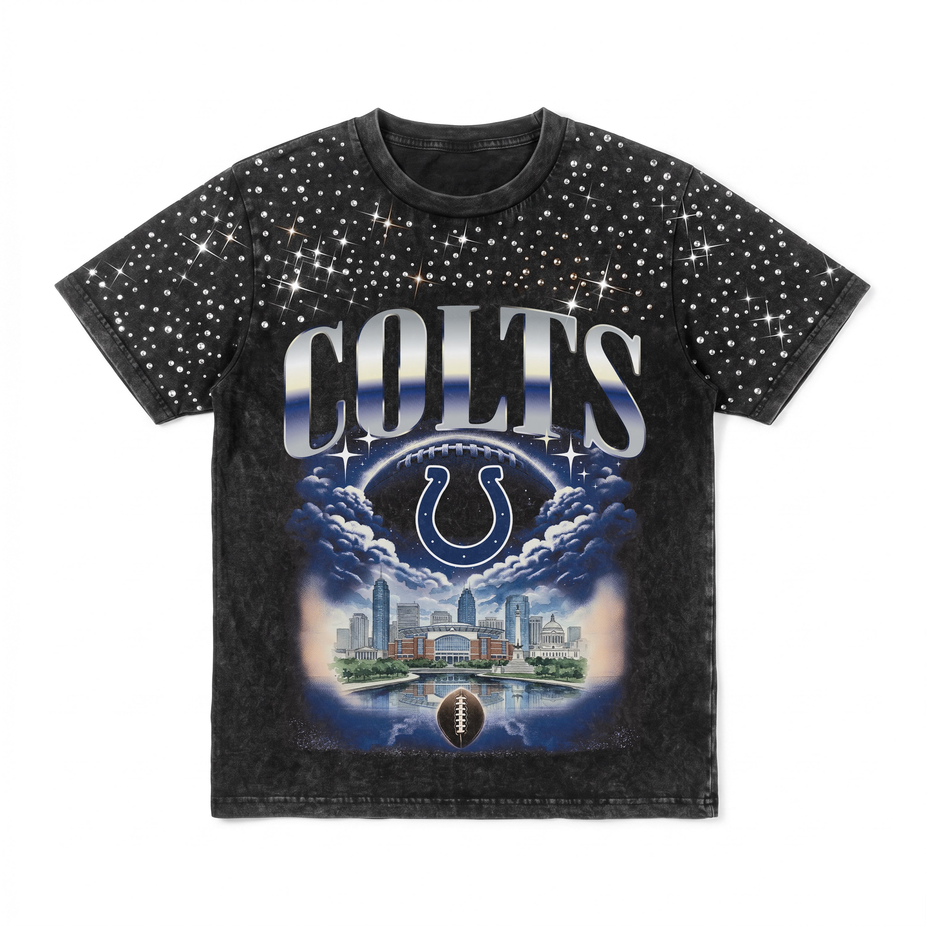 INDIANAPOLIS COLTS SKY'S THE LIMIT VINTAGE WASH RHINESTONE TEE