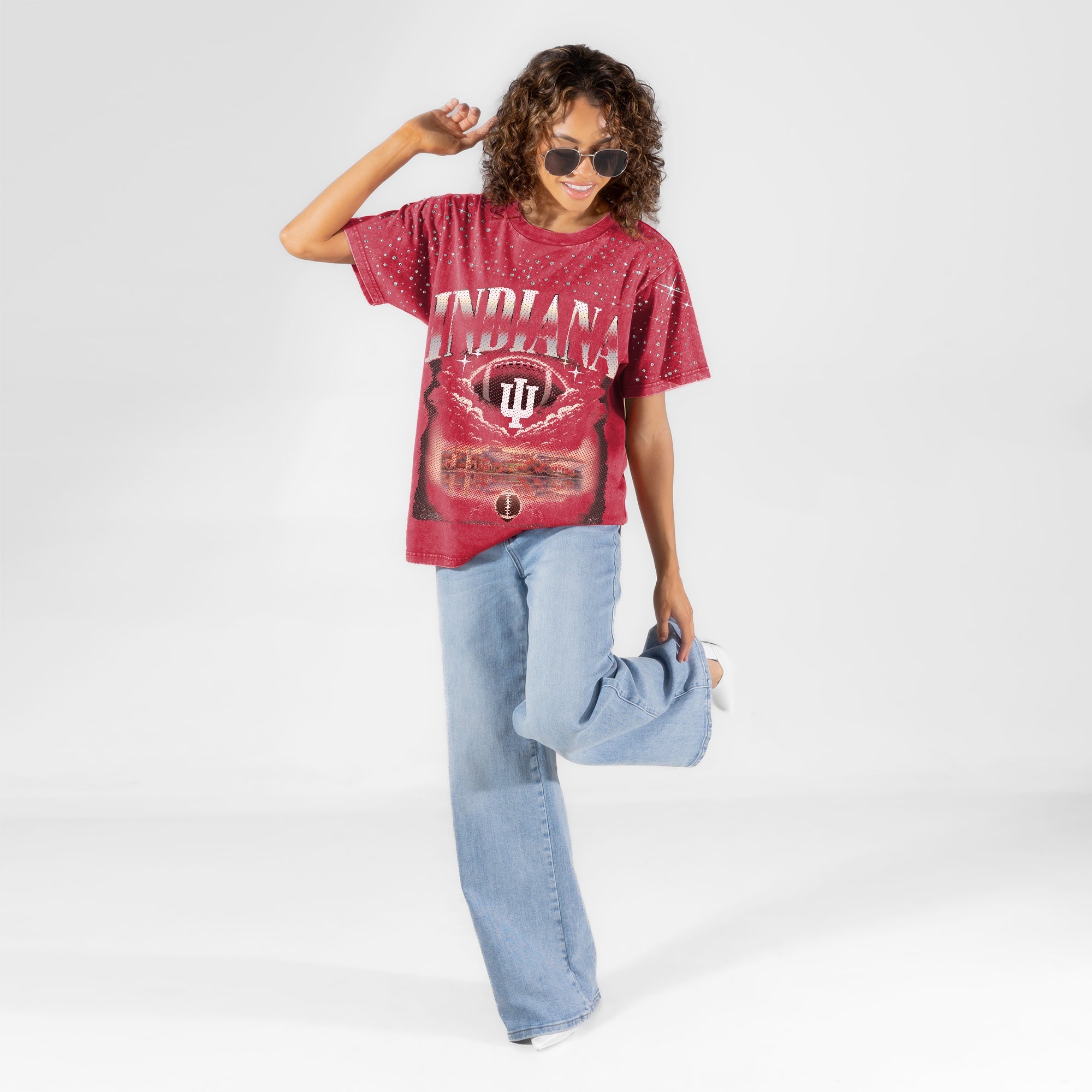 INDIANA HOOSIERS SKY'S THE LIMIT VINTAGE WASH RHINESTONE TEE