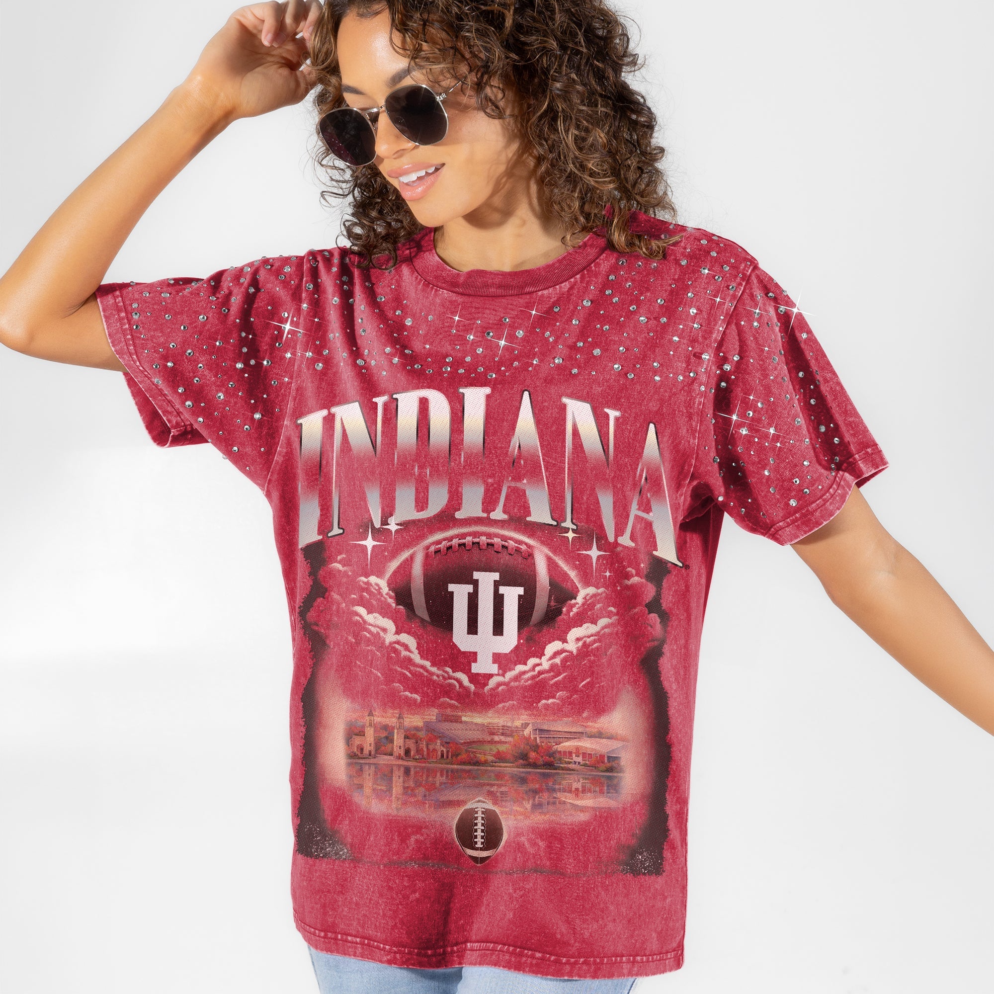 INDIANA HOOSIERS SKY'S THE LIMIT VINTAGE WASH RHINESTONE TEE