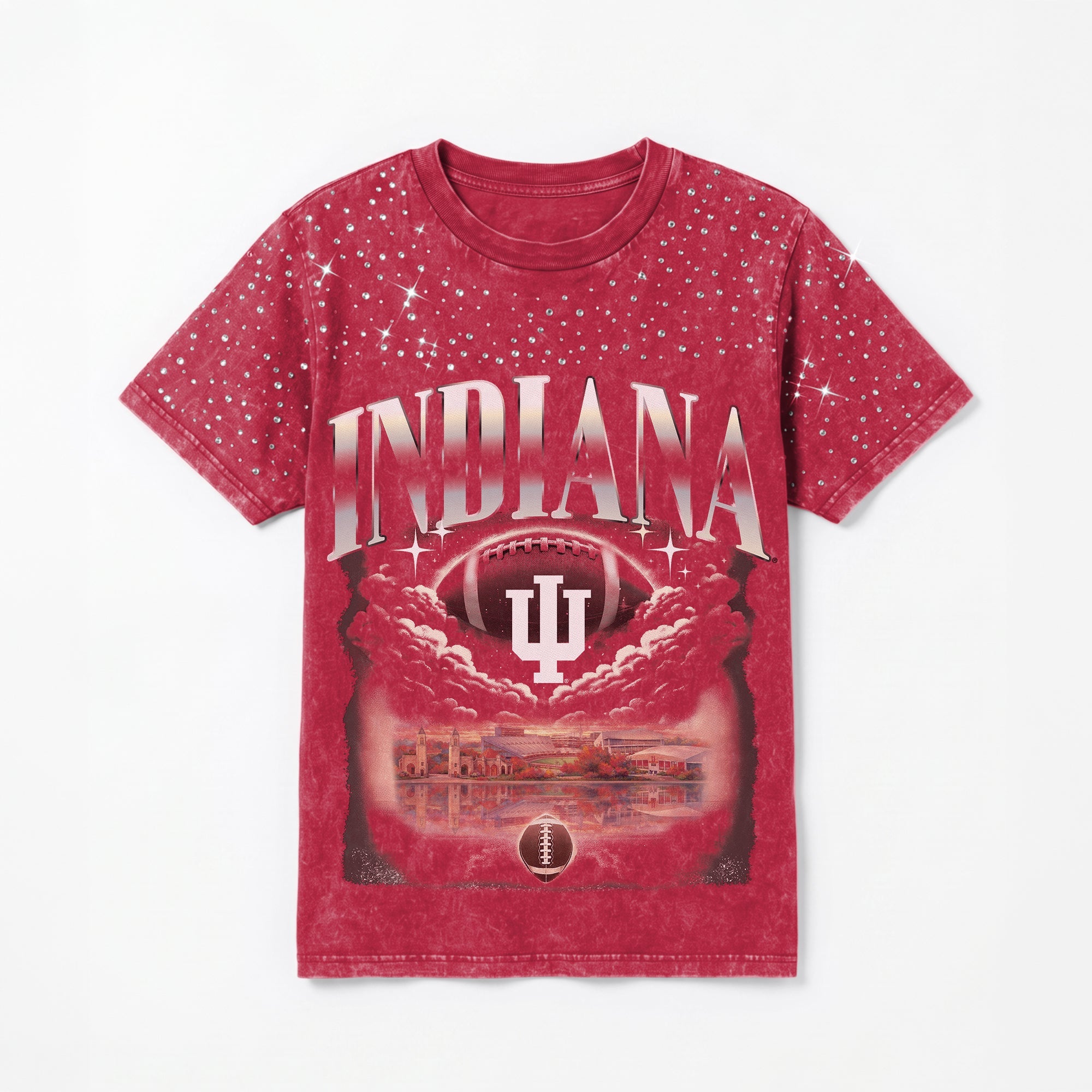 INDIANA HOOSIERS SKY'S THE LIMIT VINTAGE WASH RHINESTONE TEE